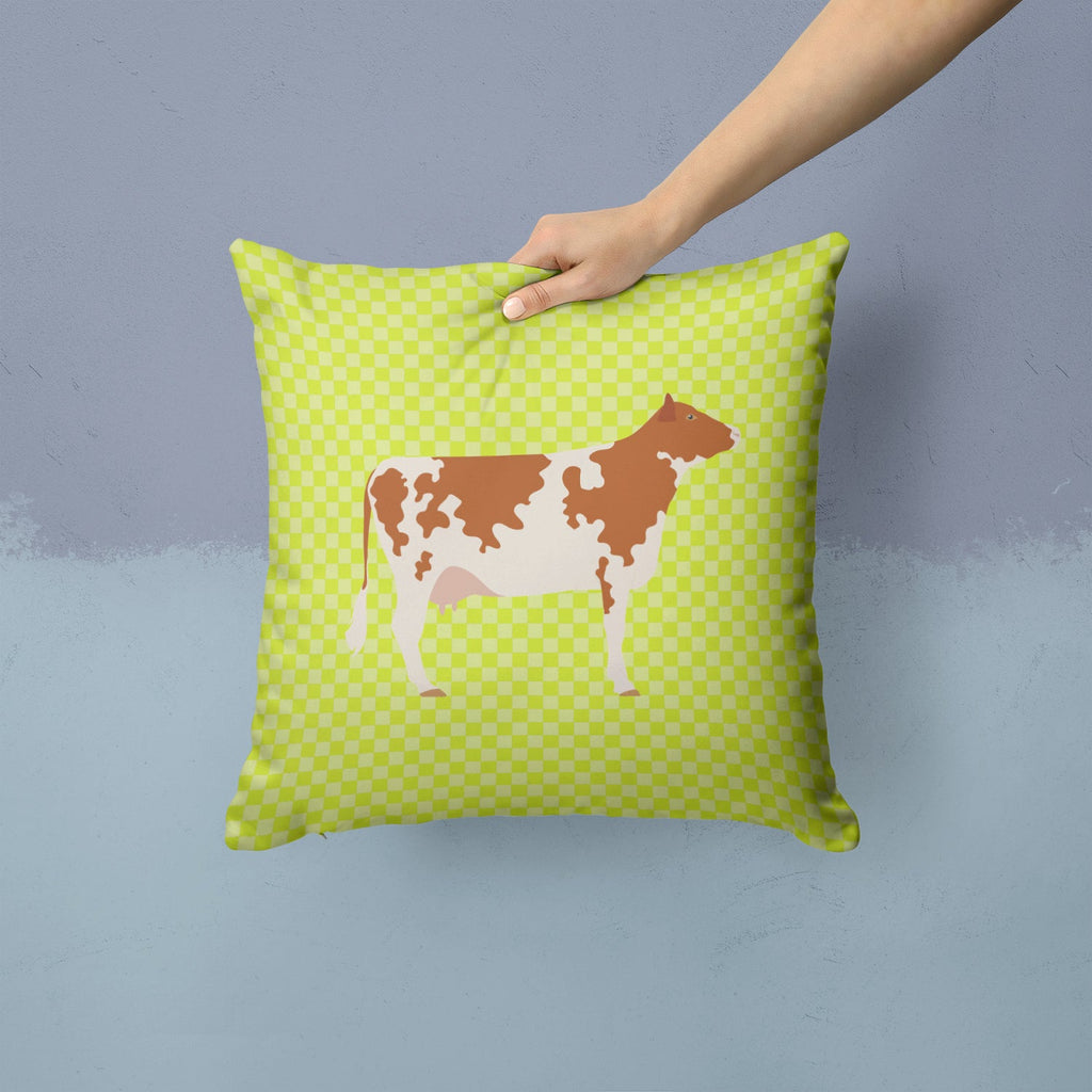 Ayrshire Cow Green Decorative Throw Pillow 14x14 Indoor Outdoor Accent Cushion, Fabric Cover with Insert for Sofa, Bed, Porch & Living Room