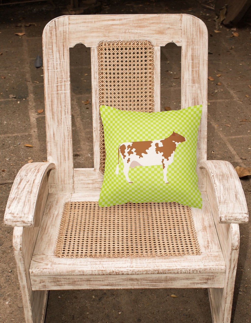 Ayrshire Cow Green Decorative Throw Pillow 18x18 Indoor Outdoor Accent Cushion, Fabric Cover with Insert for Sofa, Bed, Porch & Living Room