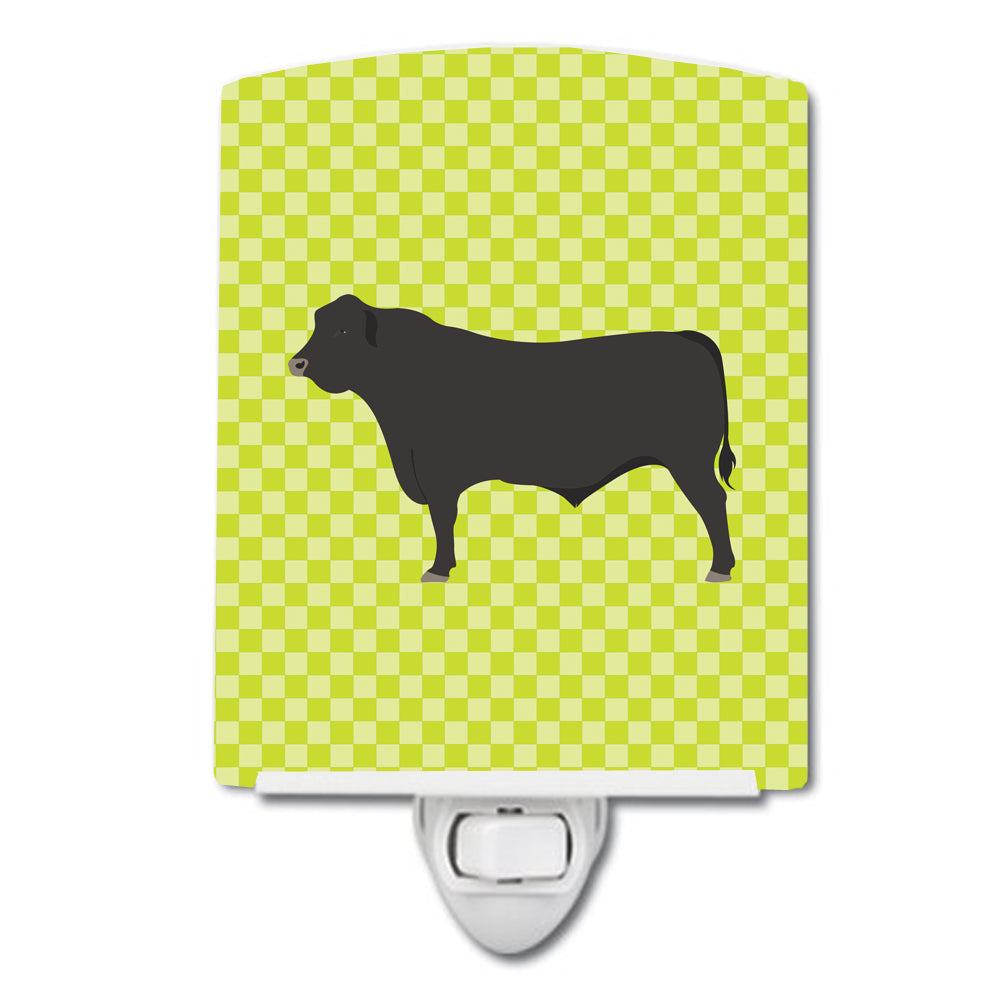 Black Angus Cow Green Ceramic Night Light Compact, UL-Certified, Ideal for Bedroom, Bathroom, Nursery, Hallway, Kitchen, 6x4x3, Multicolor