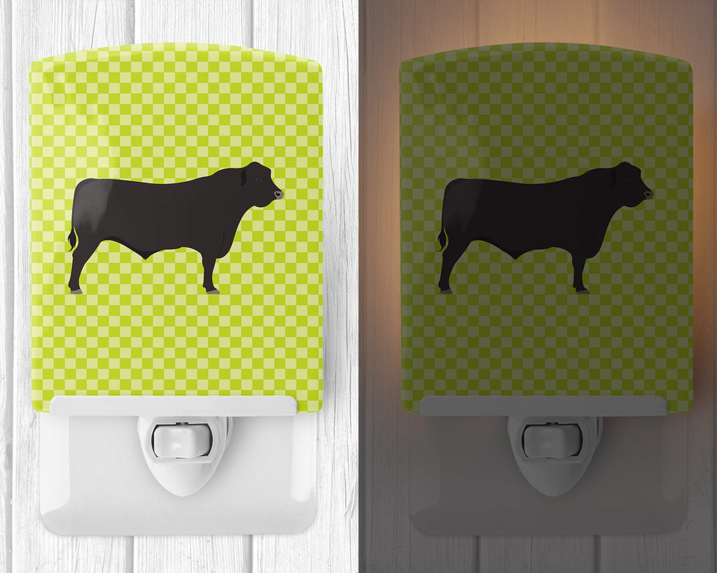Black Angus Cow Green Ceramic Night Light Compact, UL-Certified, Ideal for Bedroom, Bathroom, Nursery, Hallway, Kitchen, 6x4x3, Multicolor