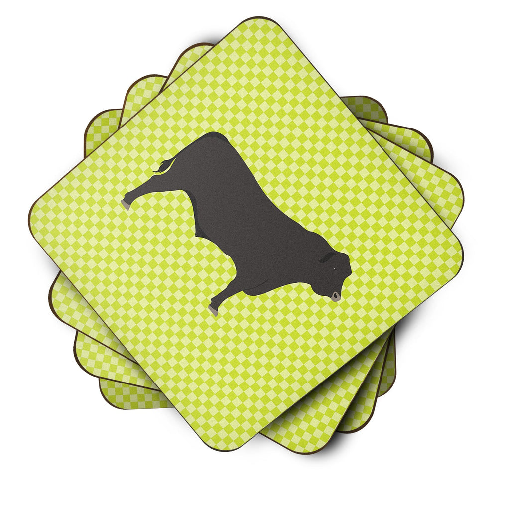 Black Angus Cow Green Foam Coasters Set of 4 Cup Coasters for Indoor Outdoor, Tabletop Protection, Anti Slip, Mouse pad Material