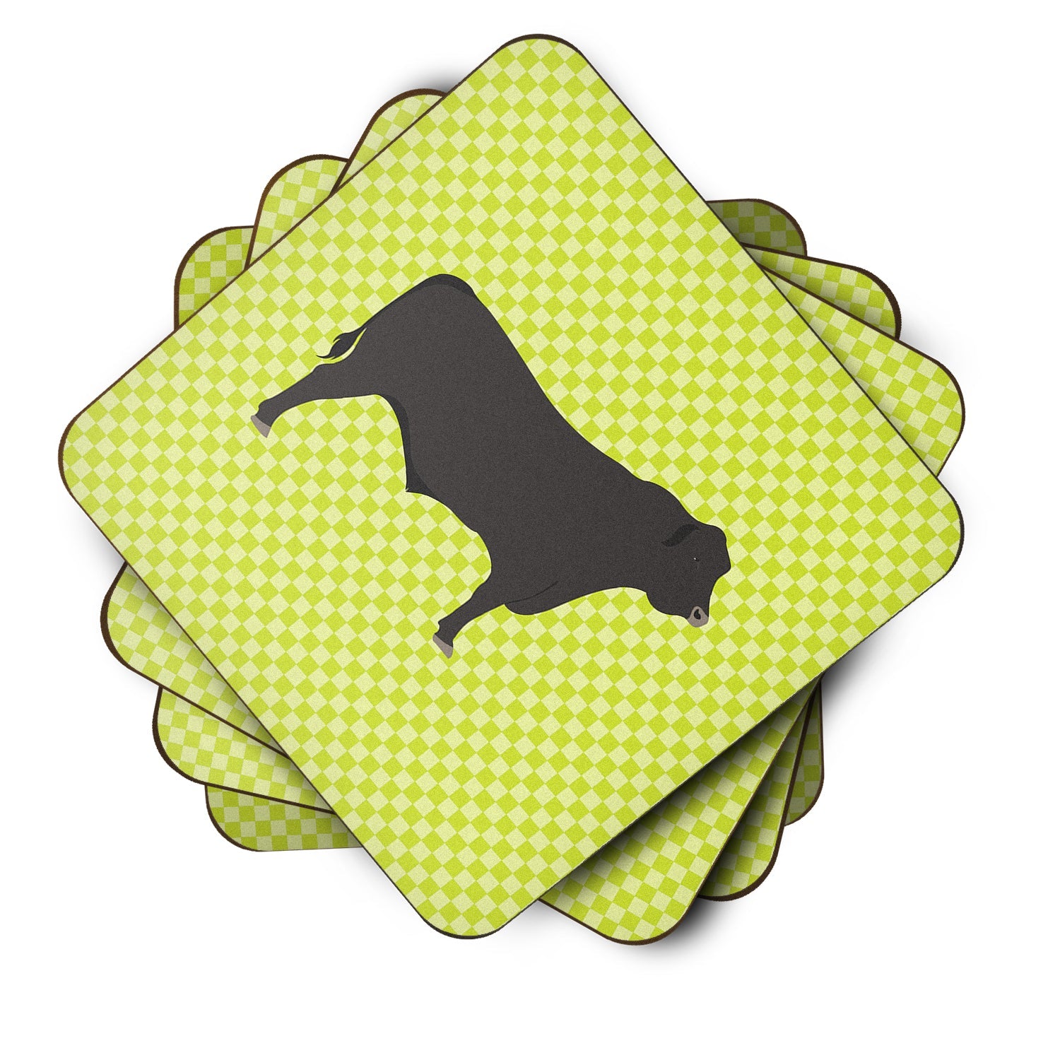 Black Angus Cow Green Foam Coasters Set of 4 Cup Coasters for Indoor Outdoor, Tabletop Protection, Anti Slip, Mouse pad Material