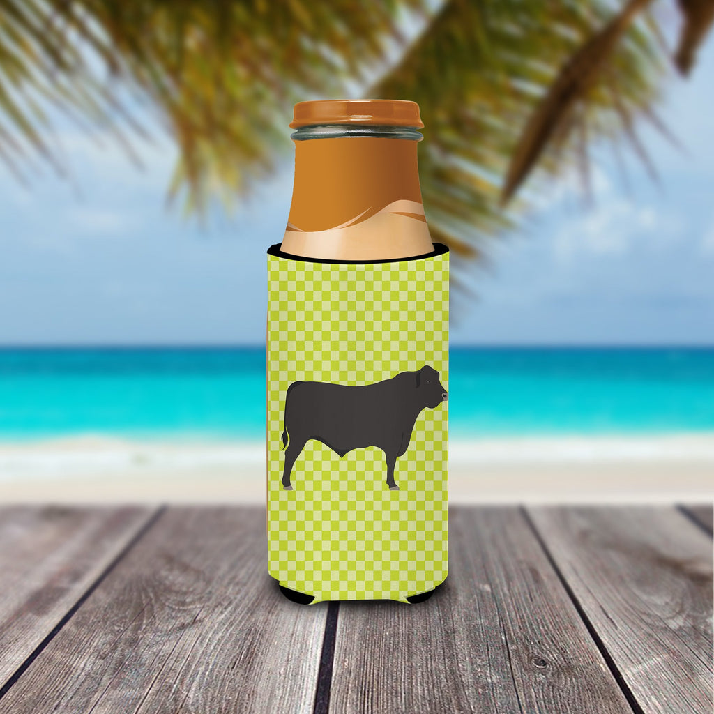 Black Angus Cow Green Slim Can Hugger , Insulated Foam Hugger for 12 oz Slim Cans, Beer Bottles & Water Bottles, Printed in USA