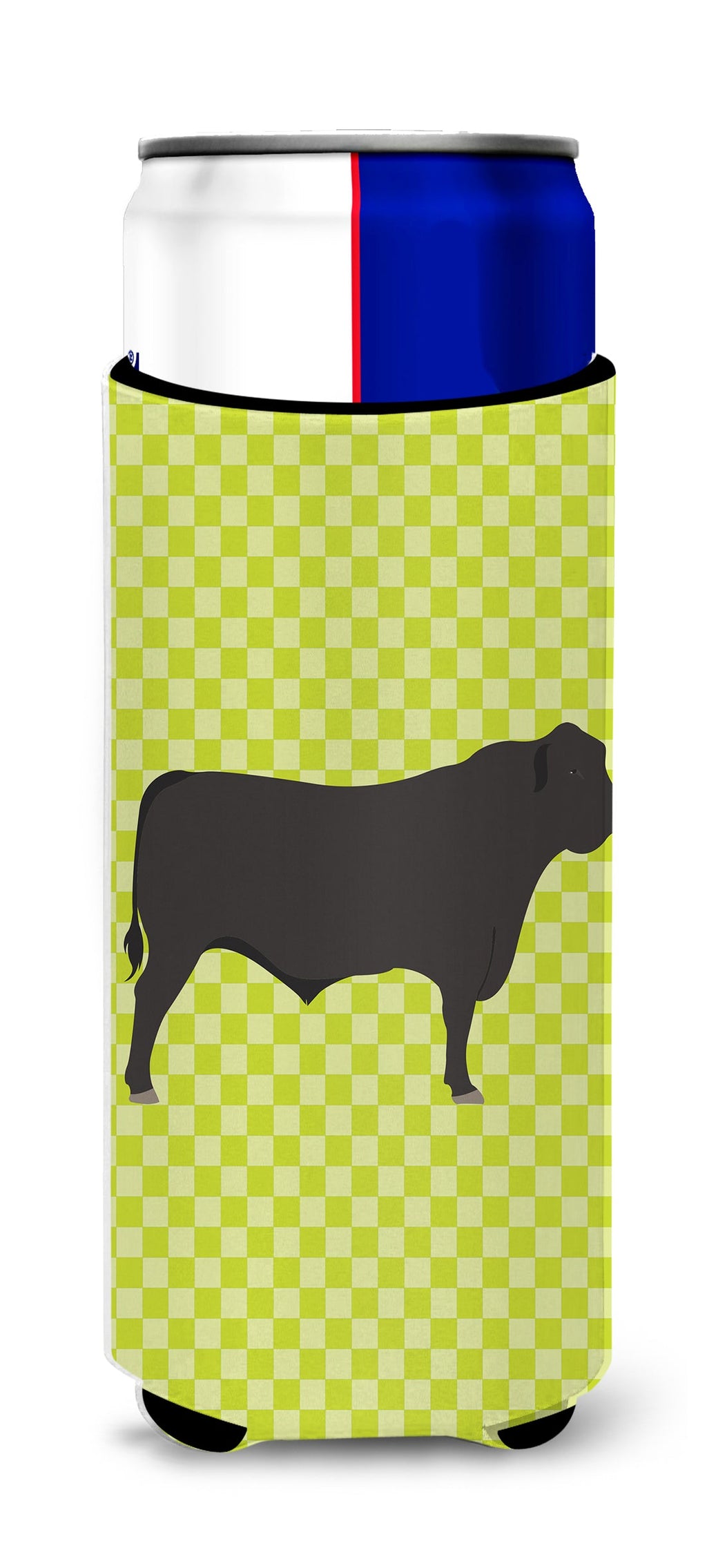 Black Angus Cow Green Slim Can Hugger , Insulated Foam Hugger for 12 oz Slim Cans, Beer Bottles & Water Bottles, Printed in USA