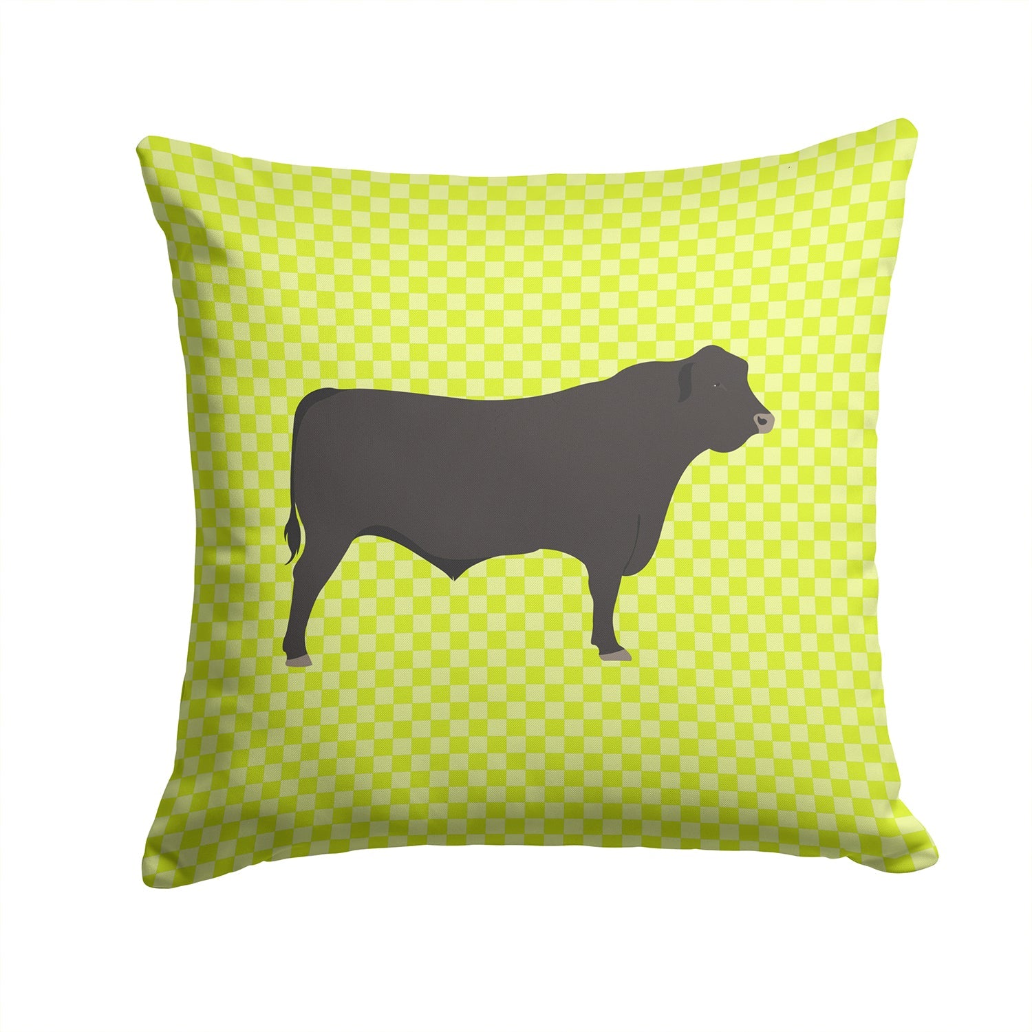 Black Angus Cow Green Decorative Throw Pillow 14x14 Indoor Outdoor Accent Cushion, Fabric Cover with Insert for Sofa, Bed, Porch & Living Room