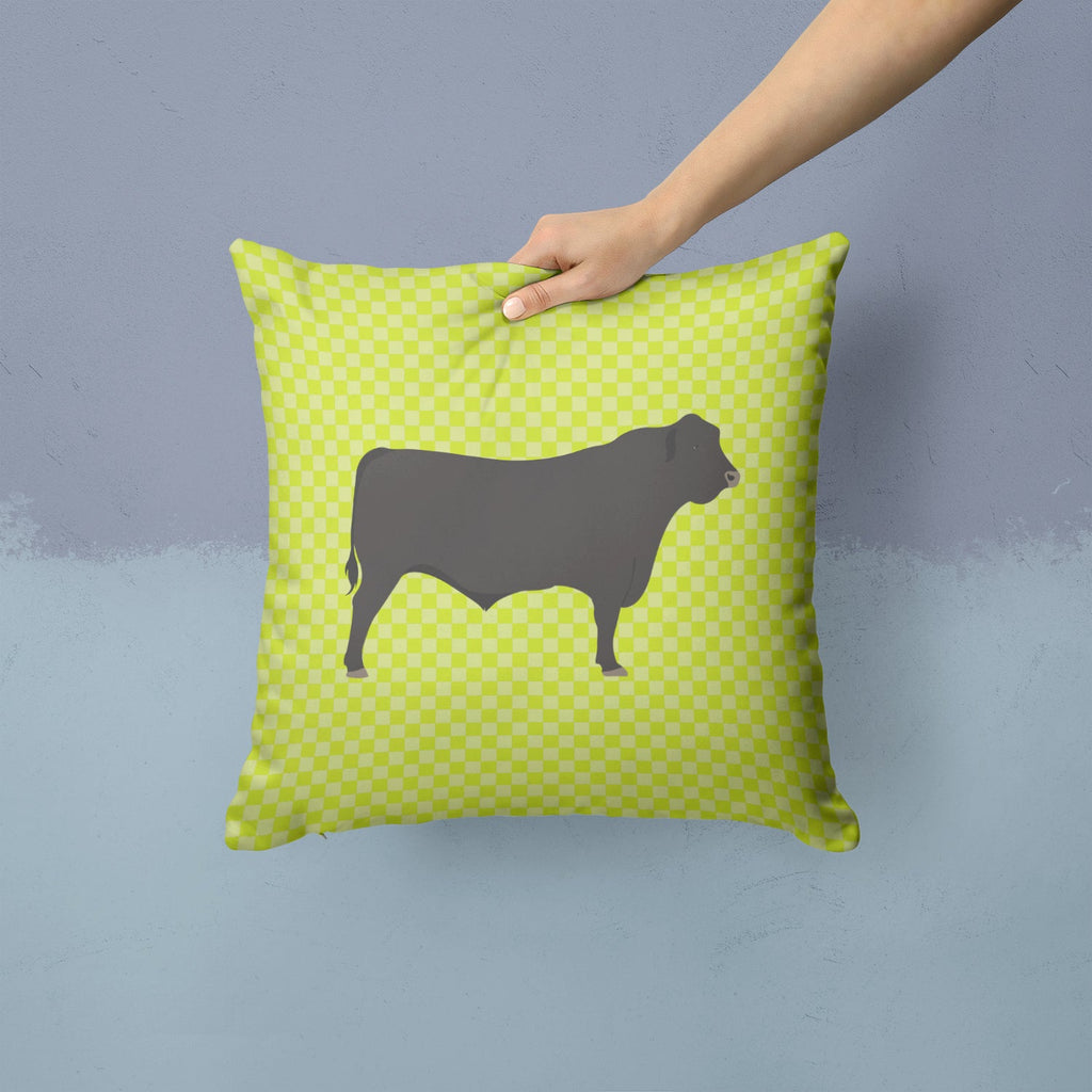 Black Angus Cow Green Decorative Throw Pillow 14x14 Indoor Outdoor Accent Cushion, Fabric Cover with Insert for Sofa, Bed, Porch & Living Room