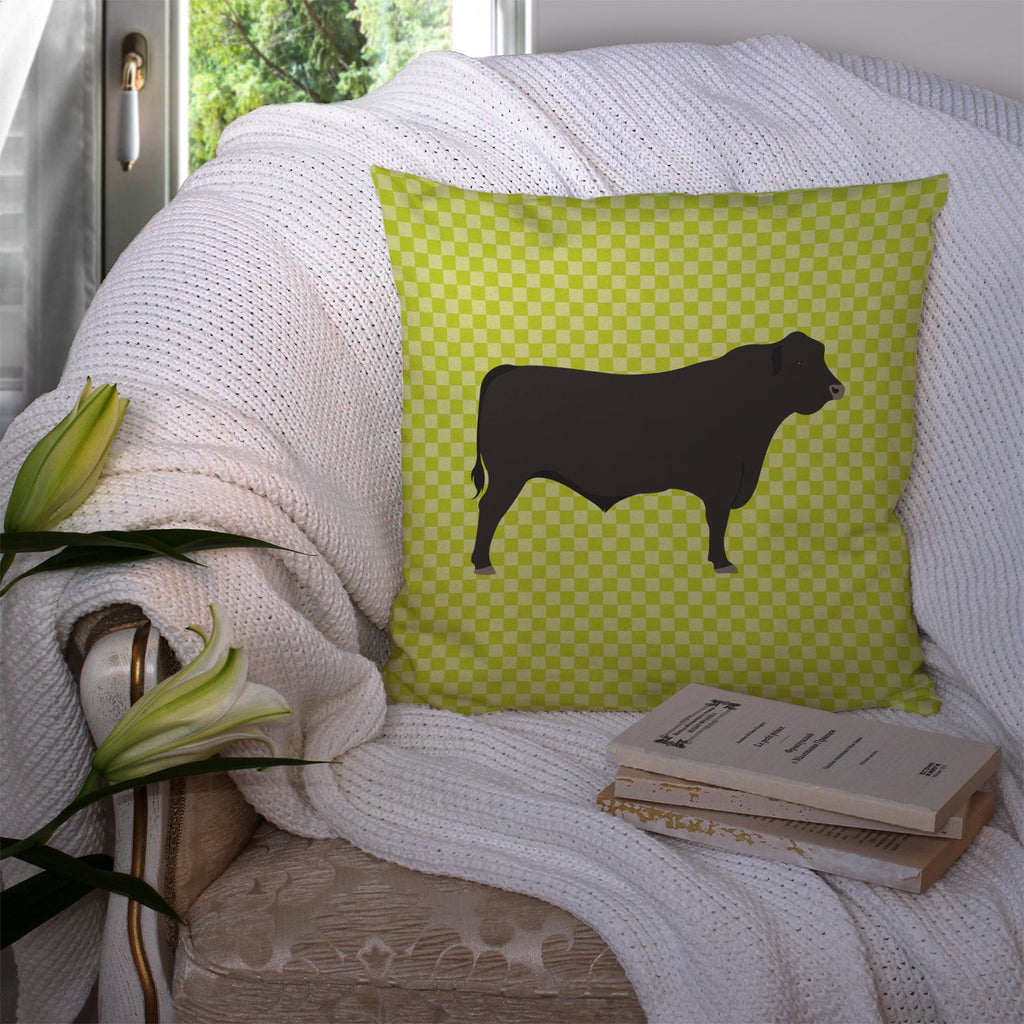 Black Angus Cow Green Decorative Throw Pillow 14x14 Indoor Outdoor Accent Cushion, Fabric Cover with Insert for Sofa, Bed, Porch & Living Room