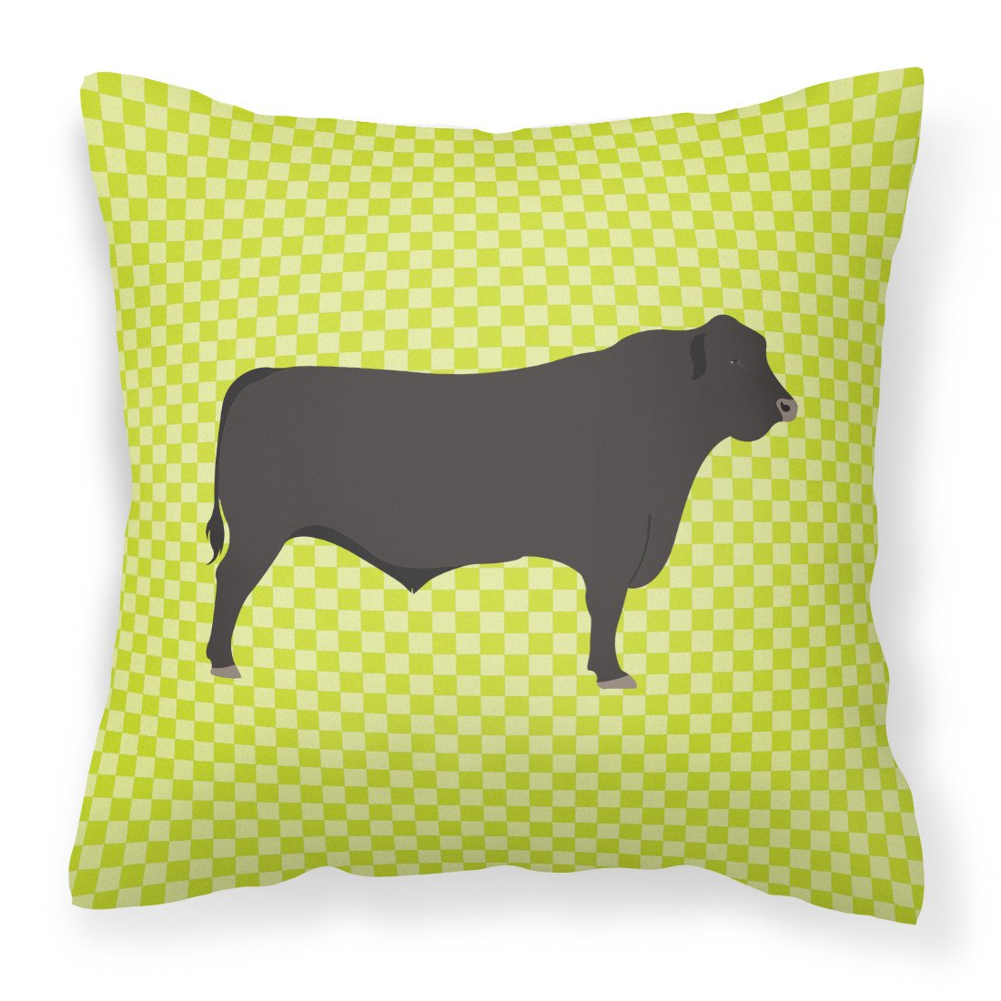 Black Angus Cow Green Decorative Throw Pillow 18x18 Indoor Outdoor Accent Cushion, Fabric Cover with Insert for Sofa, Bed, Porch & Living Room