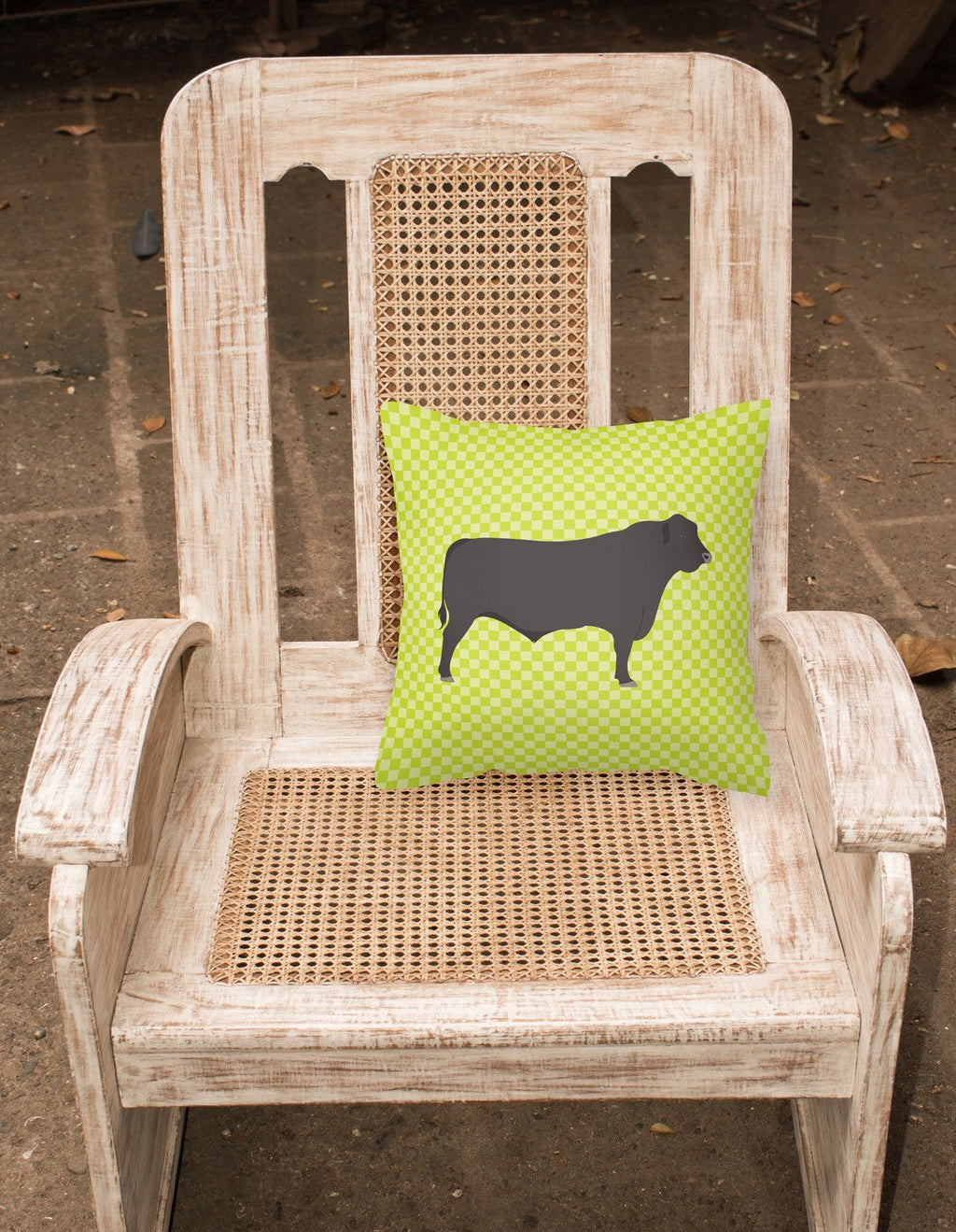 Black Angus Cow Green Decorative Throw Pillow 18x18 Indoor Outdoor Accent Cushion, Fabric Cover with Insert for Sofa, Bed, Porch & Living Room