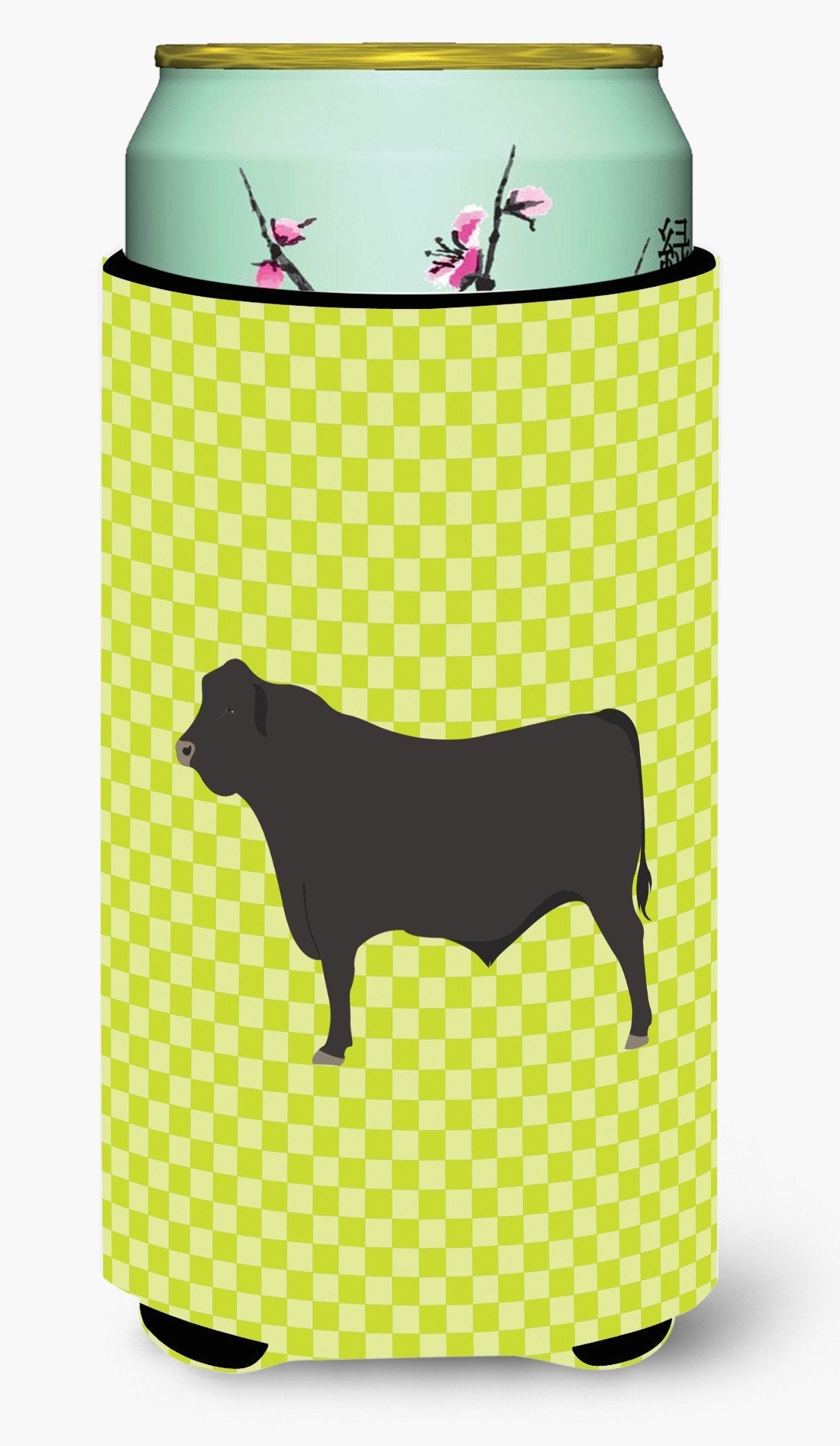 Black Angus Cow Green Tall Boy Hugger Can Cooler Sleeve Machine Washable Drink Collapsible Insulator Beverage Insulated Holder