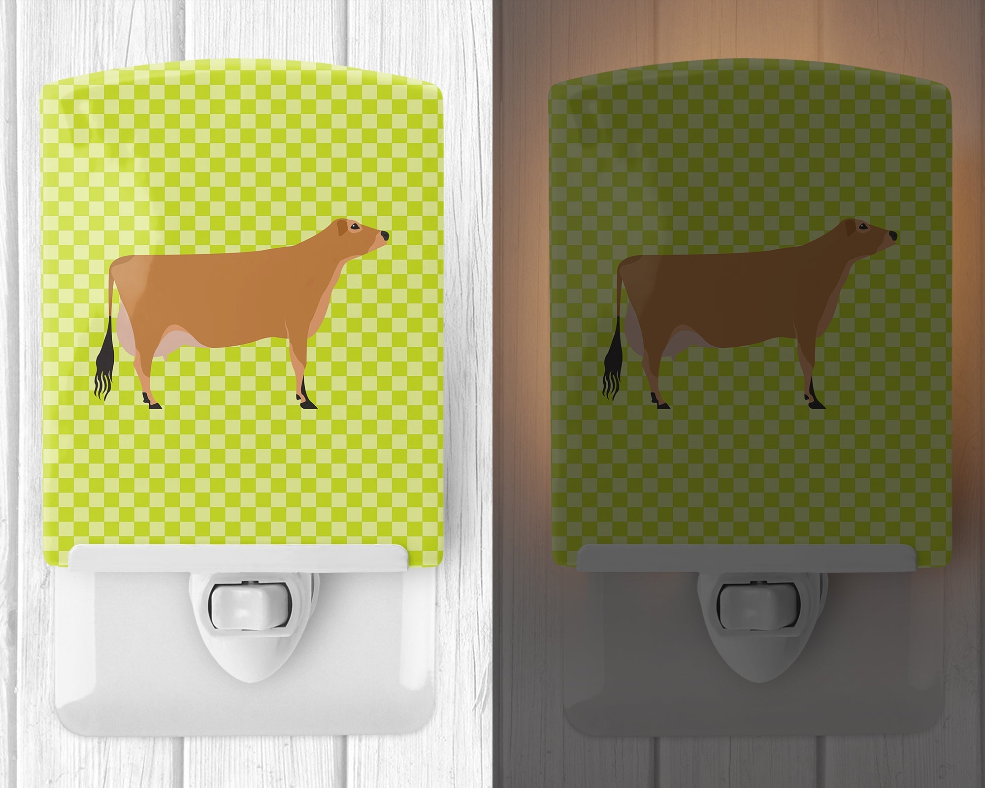 Jersey Cow Green Ceramic Night Light Compact, UL-Certified, Ideal for Bedroom, Bathroom, Nursery, Hallway, Kitchen, 6x4x3, Multicolor