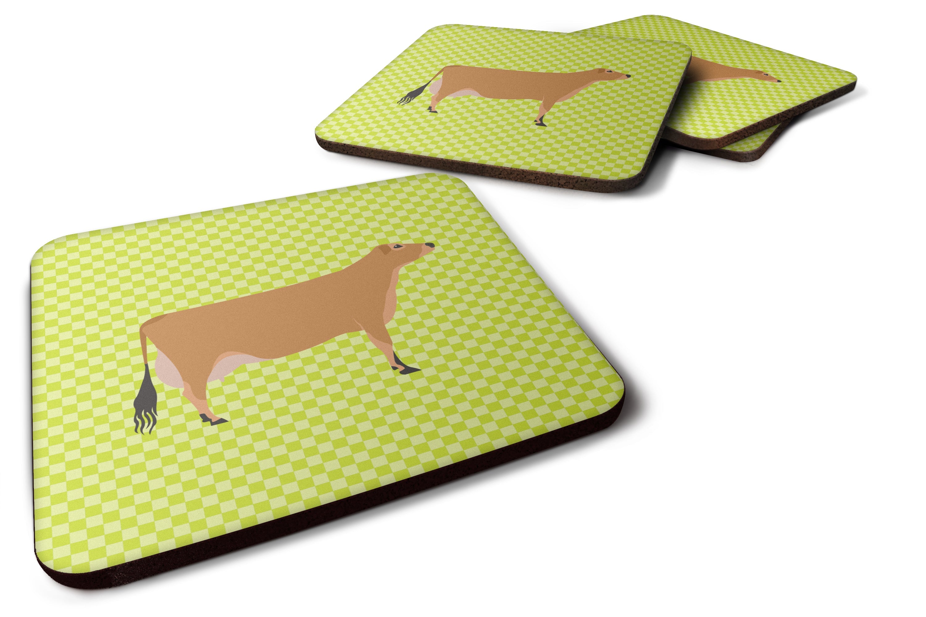 Jersey Cow Green Foam Coasters Set of 4 Cup Coasters for Indoor Outdoor, Tabletop Protection, Anti Slip, Mouse pad Material