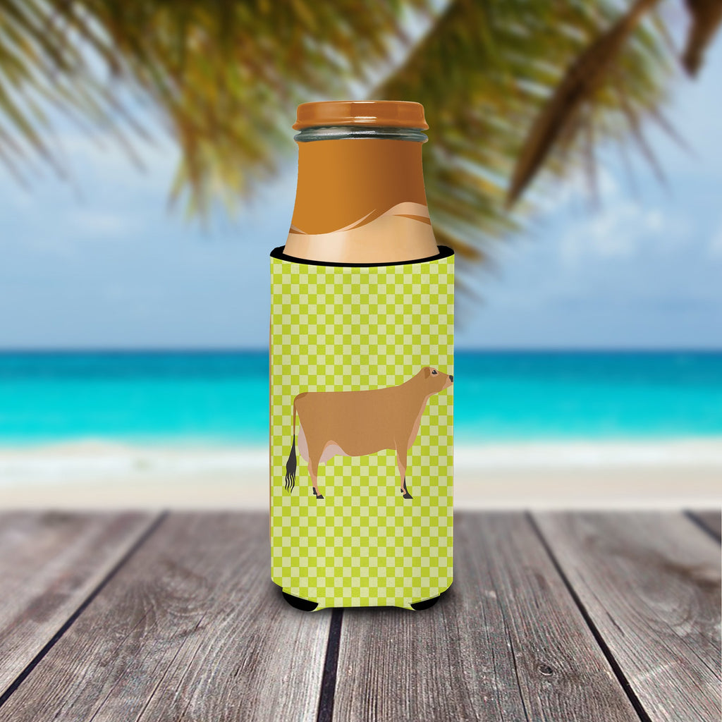 Jersey Cow Green Slim Can Hugger , Insulated Foam Hugger for 12 oz Slim Cans, Beer Bottles & Water Bottles, Printed in USA