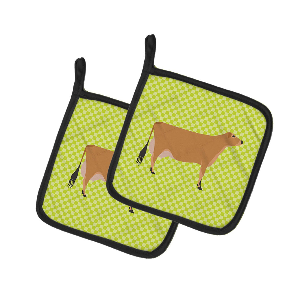 Jersey Cow Green Pot Holder Set of 2 Heat Resistant Quilted Hot Pads 7.5 x 7.5 Inch, Insulated Kitchen Trivets for Cooking & Baking