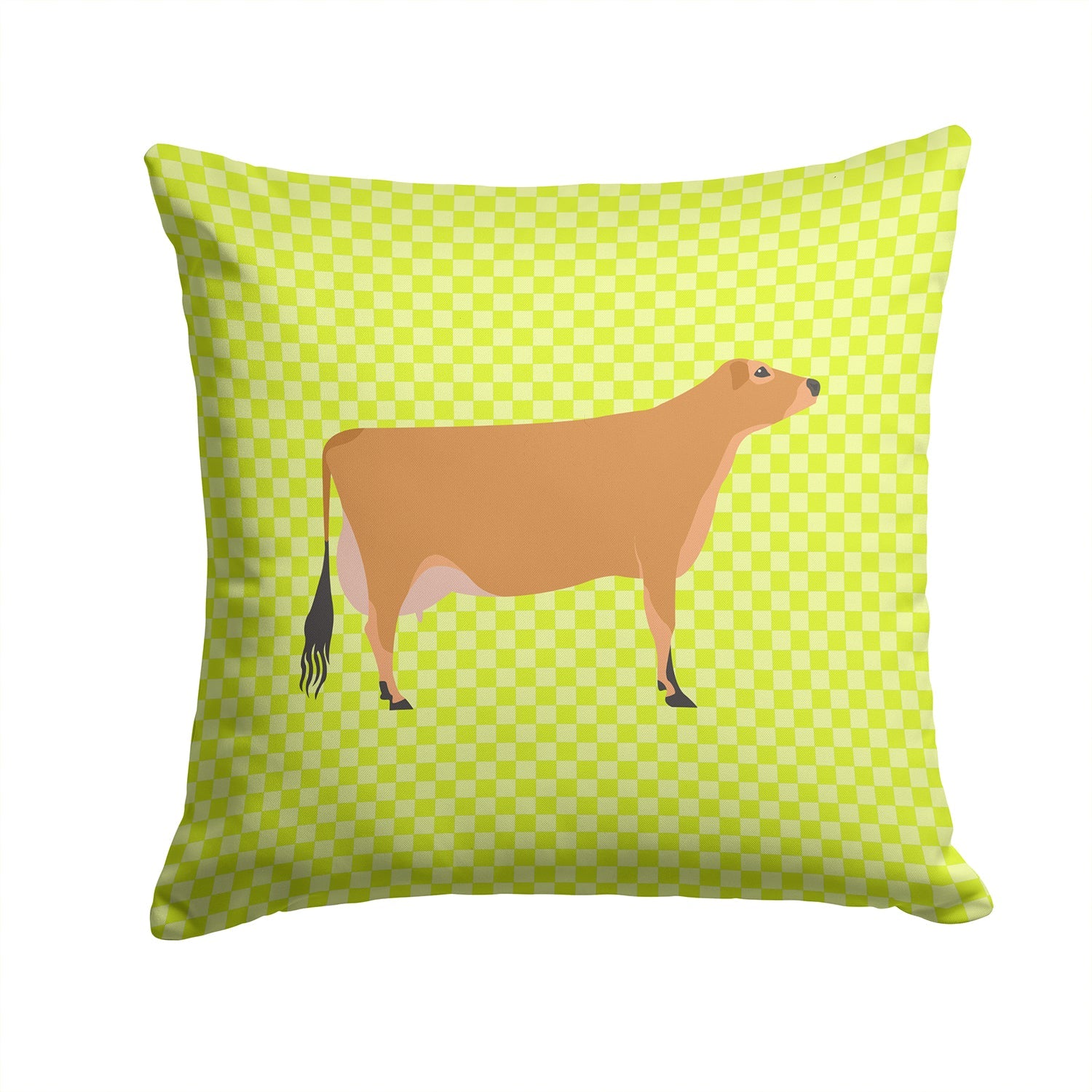 Jersey Cow Green Decorative Throw Pillow 14x14 Indoor Outdoor Accent Cushion, Fabric Cover with Insert for Sofa, Bed, Porch & Living Room