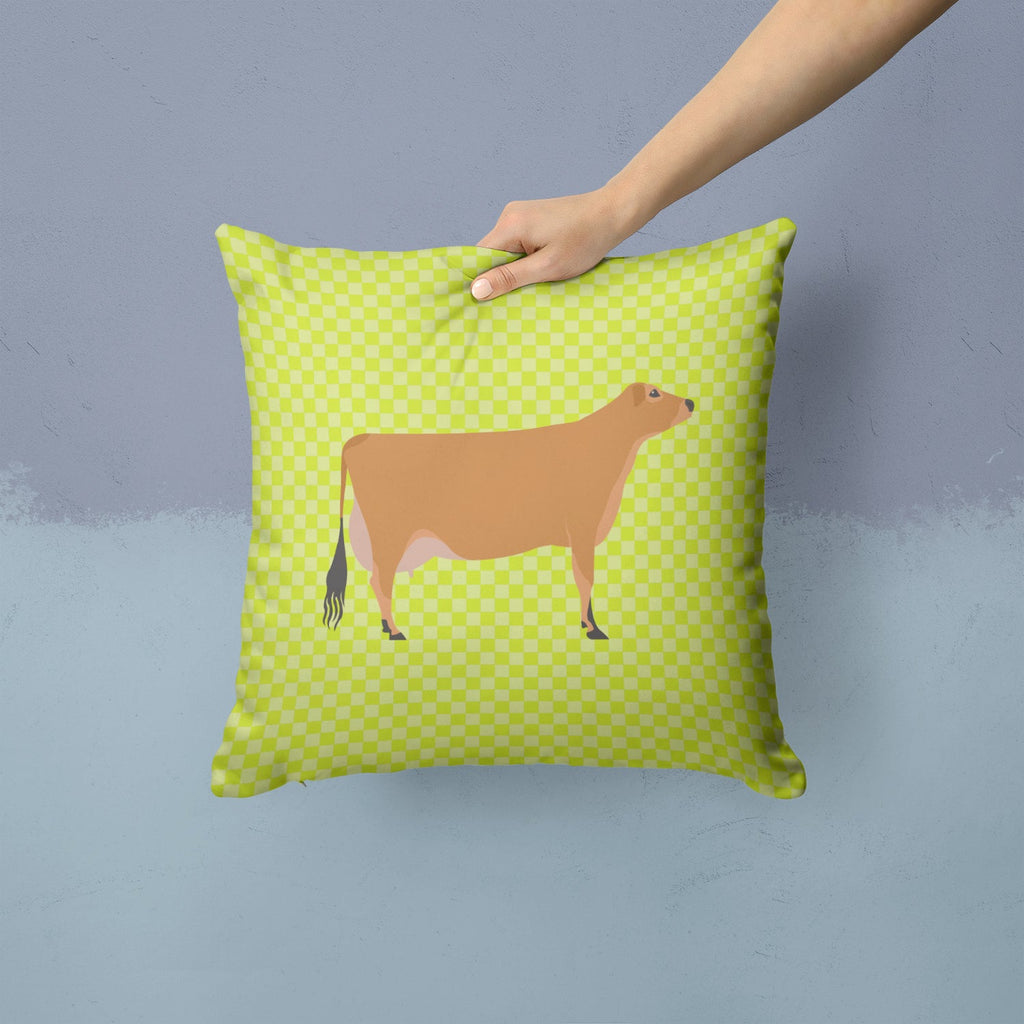 Jersey Cow Green Decorative Throw Pillow 14x14 Indoor Outdoor Accent Cushion, Fabric Cover with Insert for Sofa, Bed, Porch & Living Room