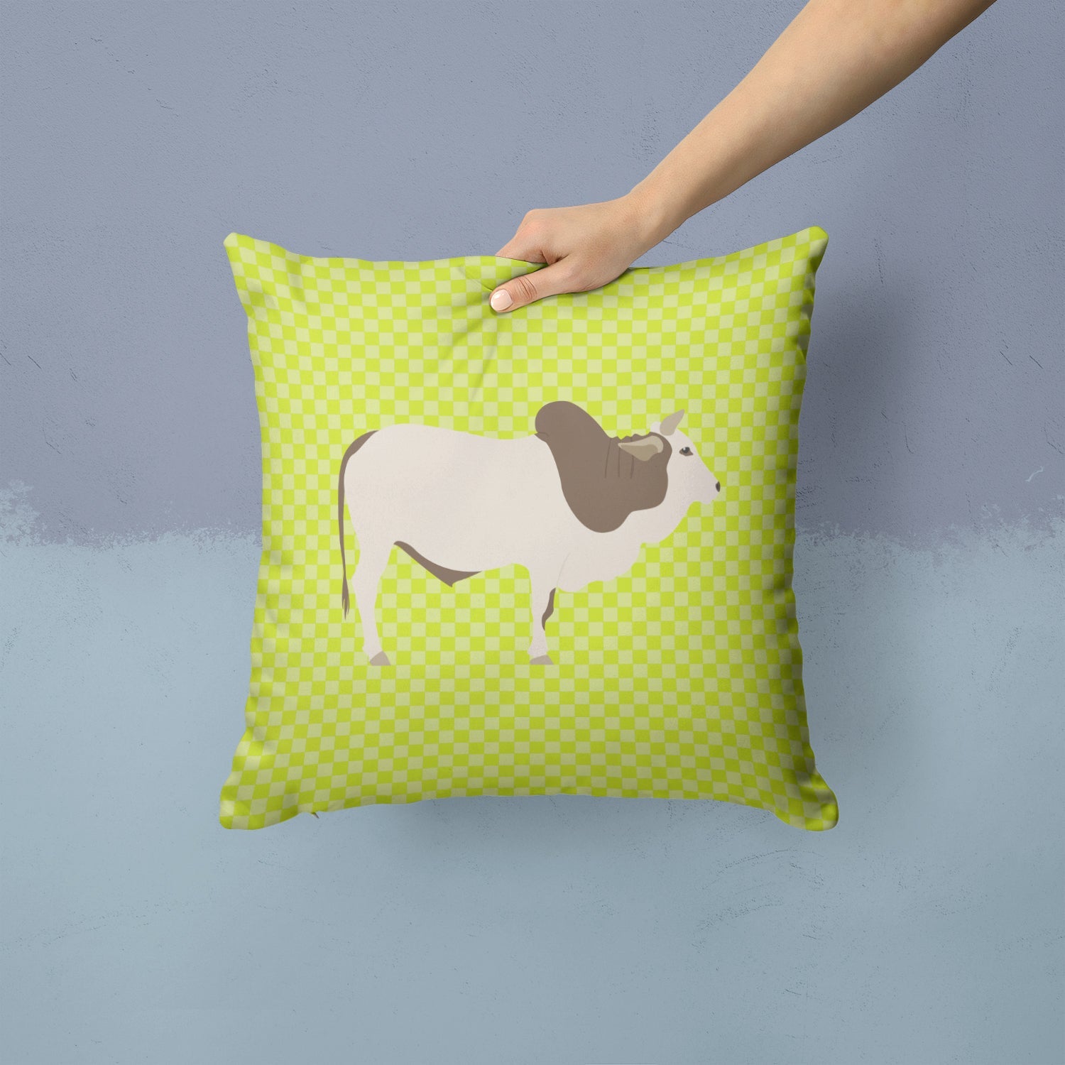 Malvi Cow Green Decorative Throw Pillow 14x14 Indoor Outdoor Accent Cushion, Fabric Cover with Insert for Sofa, Bed, Porch & Living Room