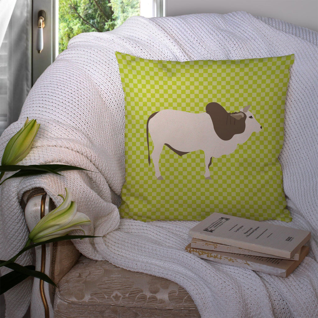 Malvi Cow Green Decorative Throw Pillow 14x14 Indoor Outdoor Accent Cushion, Fabric Cover with Insert for Sofa, Bed, Porch & Living Room