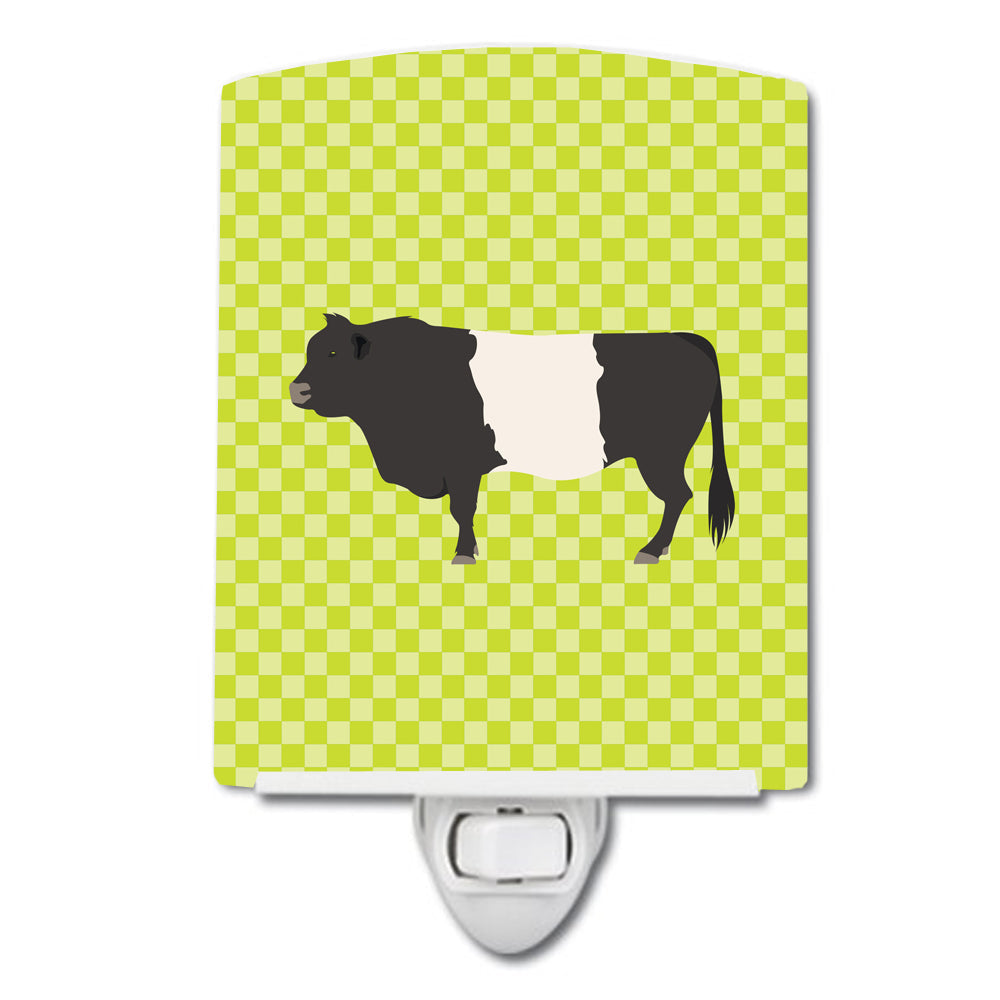 Belted Galloway Cow Green Ceramic Night Light Compact, UL-Certified, Ideal for Bedroom, Bathroom, Nursery, Hallway, Kitchen, 6x4x3, Multicolor