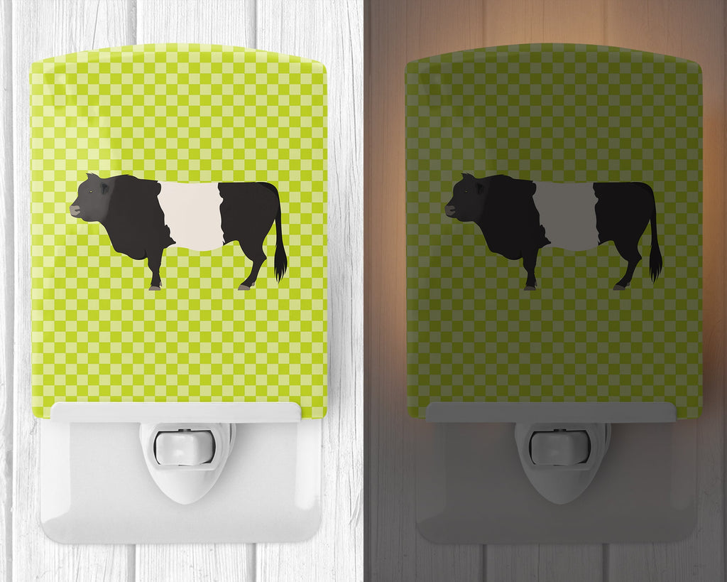 Belted Galloway Cow Green Ceramic Night Light Compact, UL-Certified, Ideal for Bedroom, Bathroom, Nursery, Hallway, Kitchen, 6x4x3, Multicolor