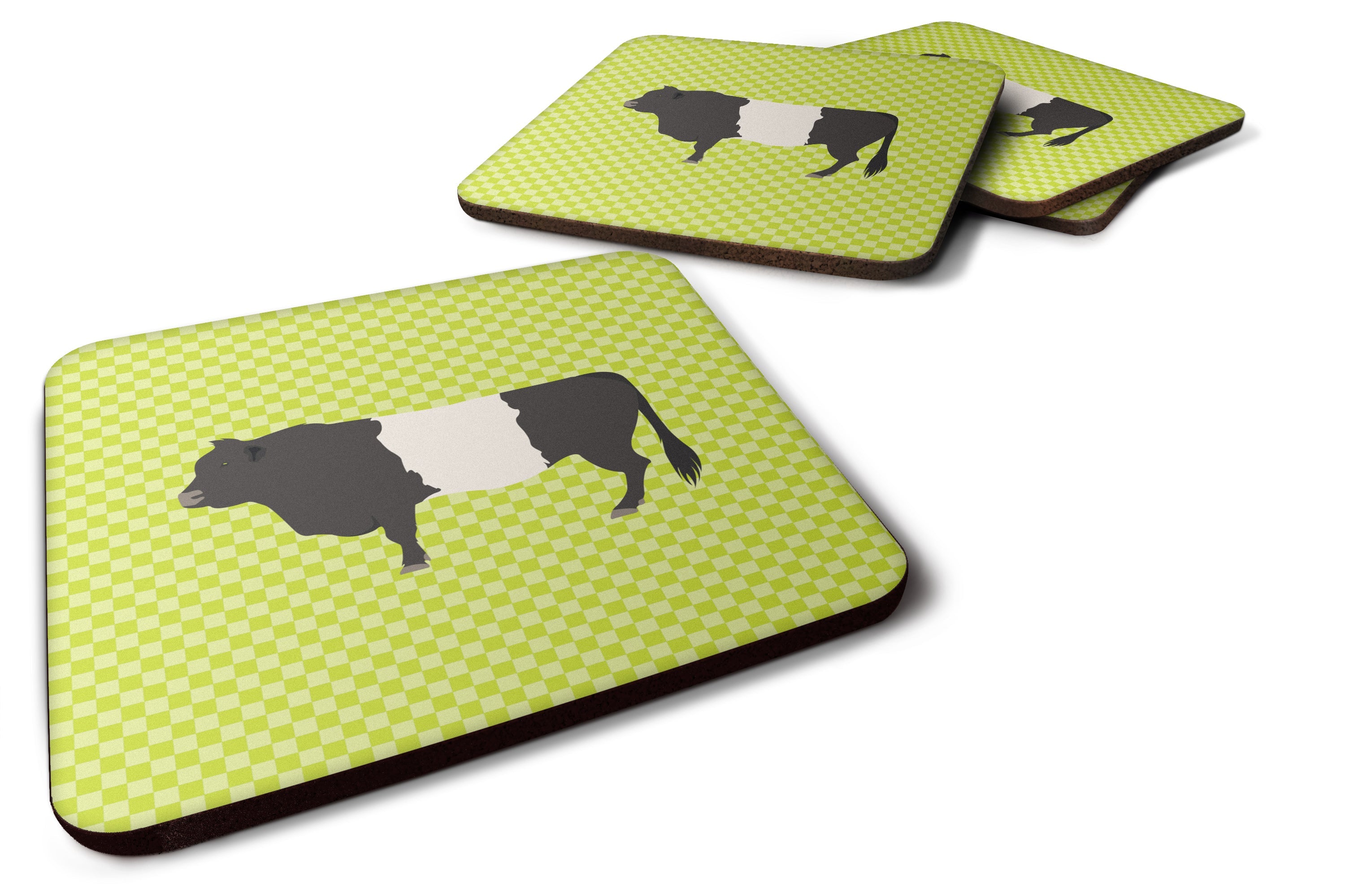 Belted Galloway Cow Green Foam Coasters Set of 4 Cup Coasters for Indoor Outdoor, Tabletop Protection, Anti Slip, Mouse pad Material
