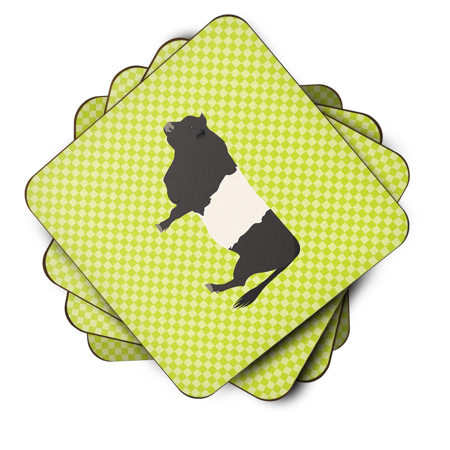 Belted Galloway Cow Green Foam Coasters Set of 4 Cup Coasters for Indoor Outdoor, Tabletop Protection, Anti Slip, Mouse pad Material