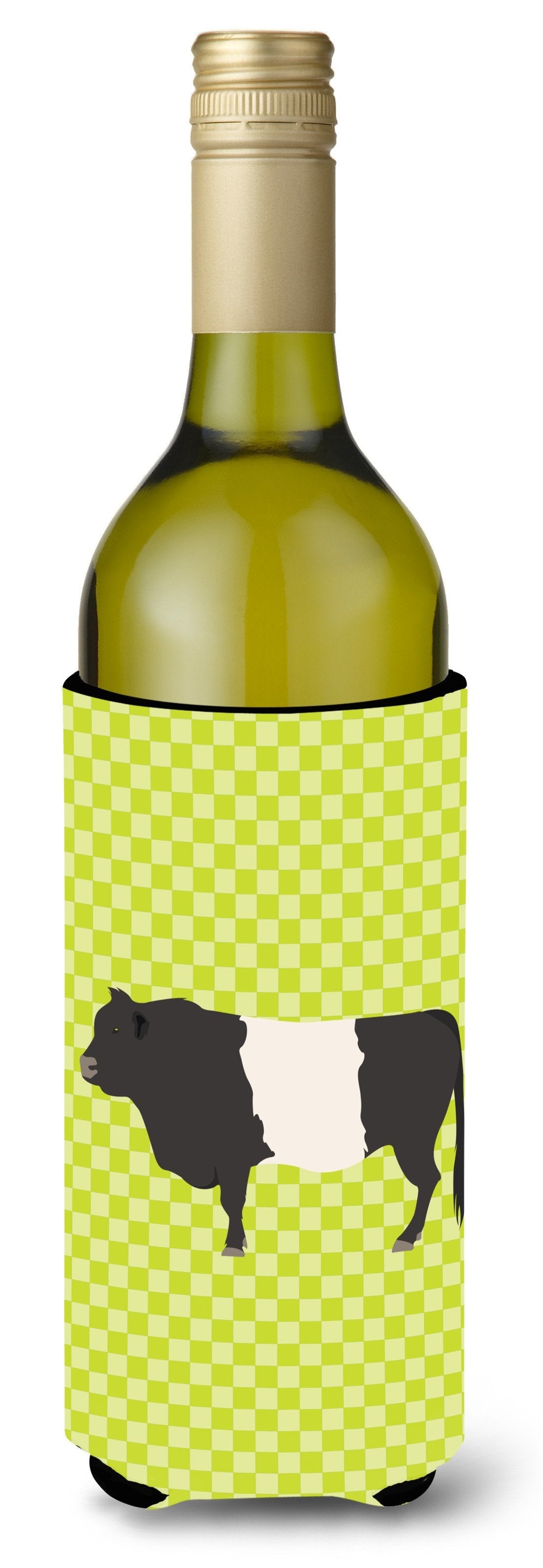 Belted Galloway Cow Green Wine Bottle Hugger Gift Sleeve for Standard 750 ml Bottles, Insulated Reusable Also Fits Mini Shot & Pint Bottles
