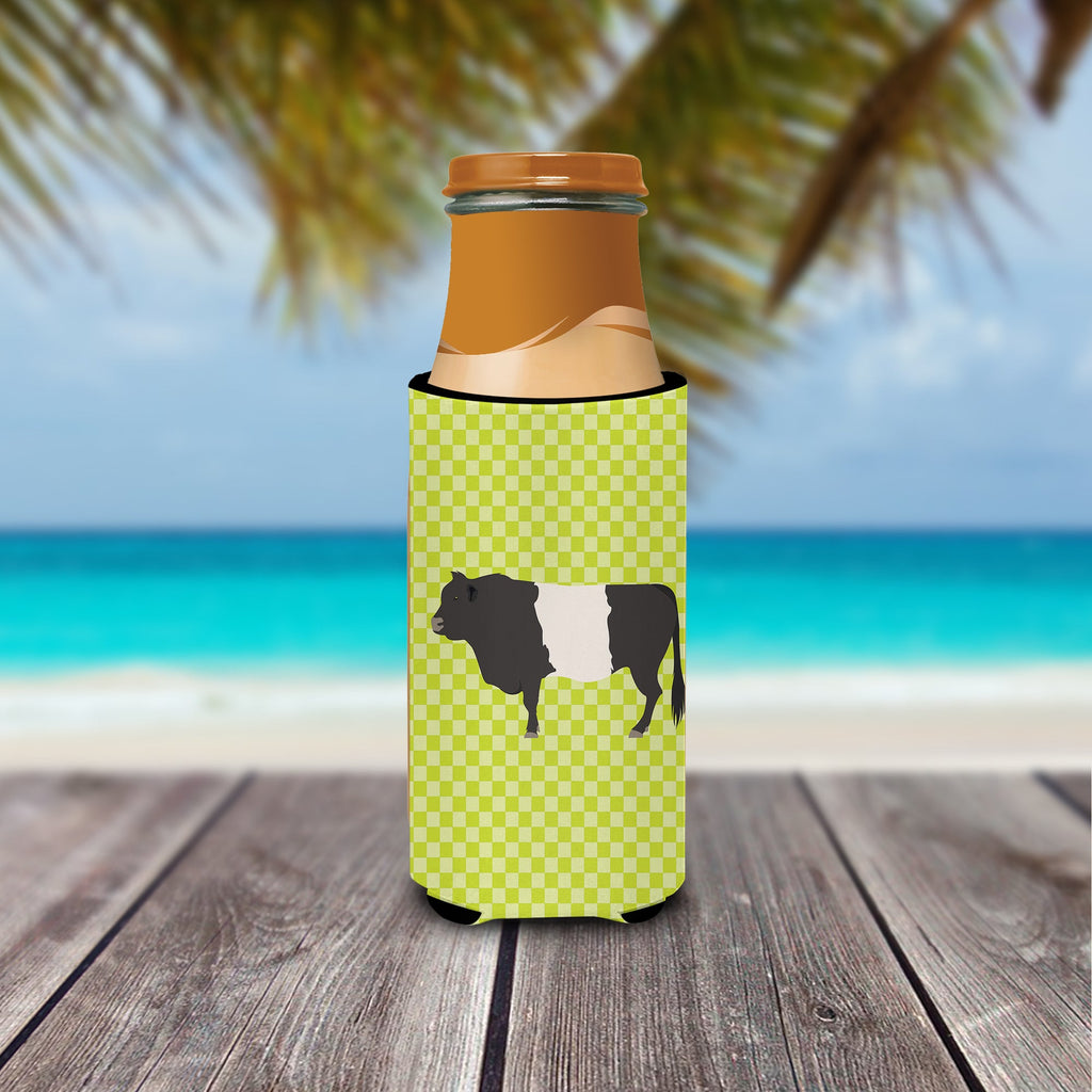 Belted Galloway Cow Green Slim Can Hugger , Insulated Foam Hugger for 12 oz Slim Cans, Beer Bottles & Water Bottles, Printed in USA