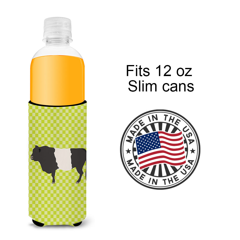 Belted Galloway Cow Green Slim Can Hugger , Insulated Foam Hugger for 12 oz Slim Cans, Beer Bottles & Water Bottles, Printed in USA