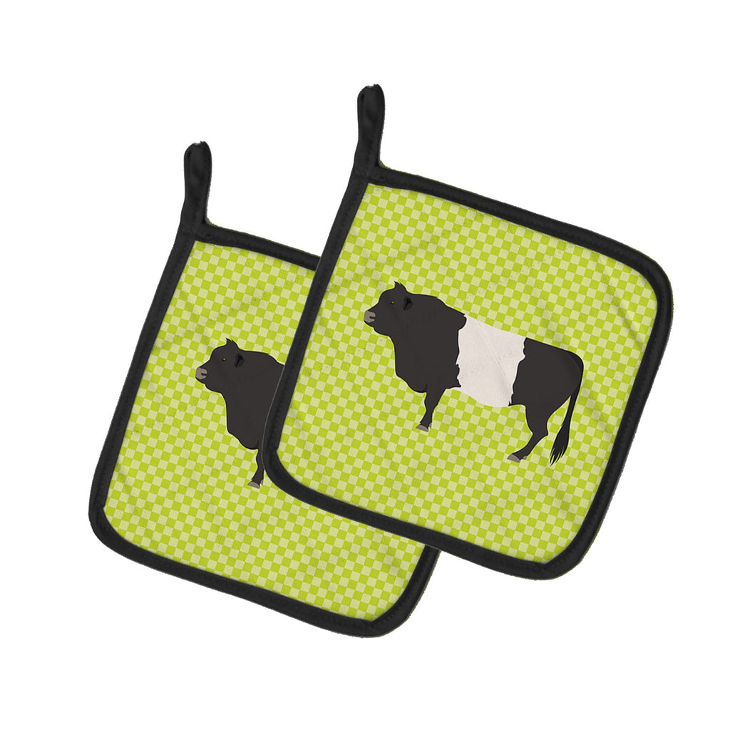 Belted Galloway Cow Green Pot Holder Set of 2 Heat Resistant Quilted Hot Pads 7.5 x 7.5 Inch, Insulated Kitchen Trivets for Cooking & Baking