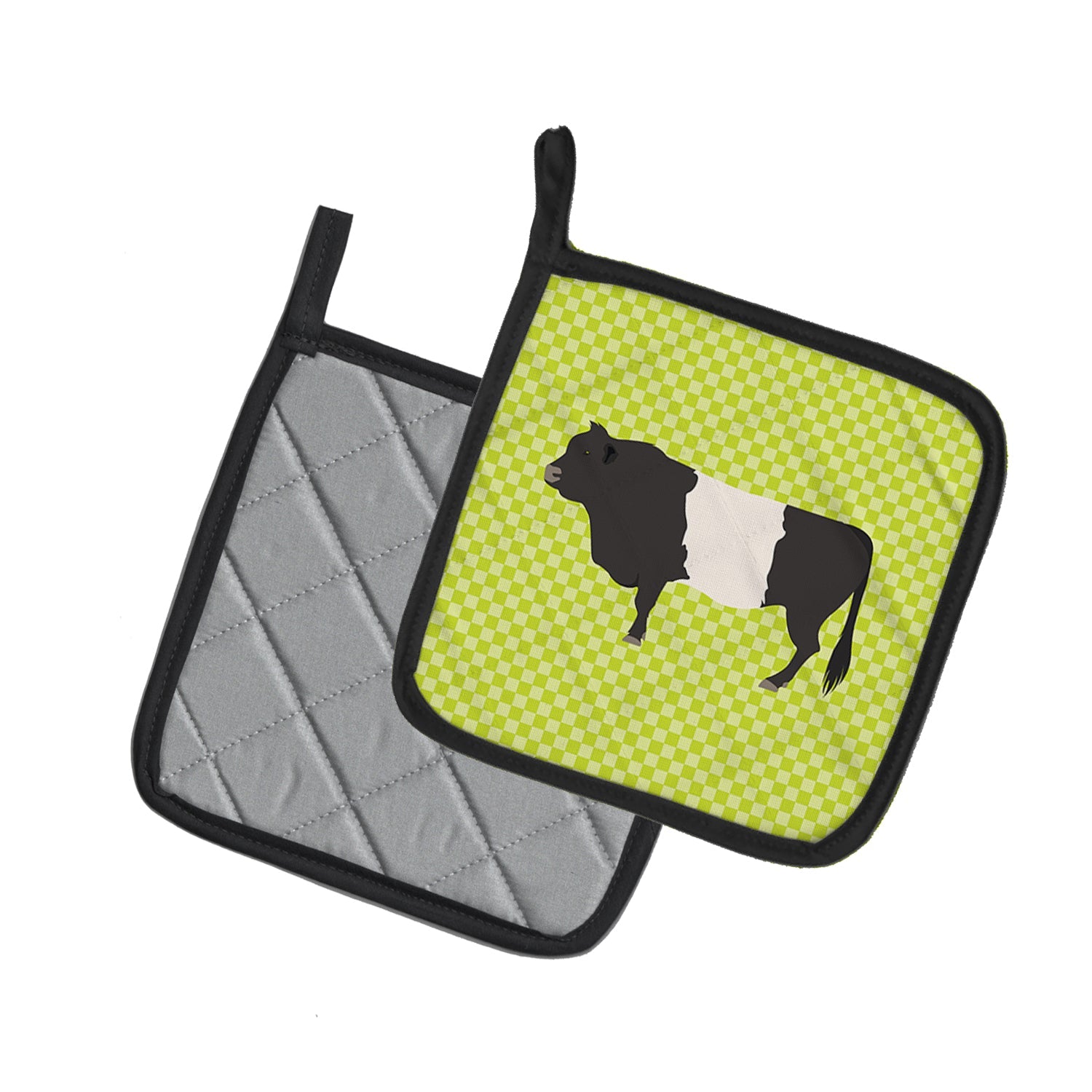 Belted Galloway Cow Green Pot Holder Set of 2 Heat Resistant Quilted Hot Pads 7.5 x 7.5 Inch, Insulated Kitchen Trivets for Cooking & Baking