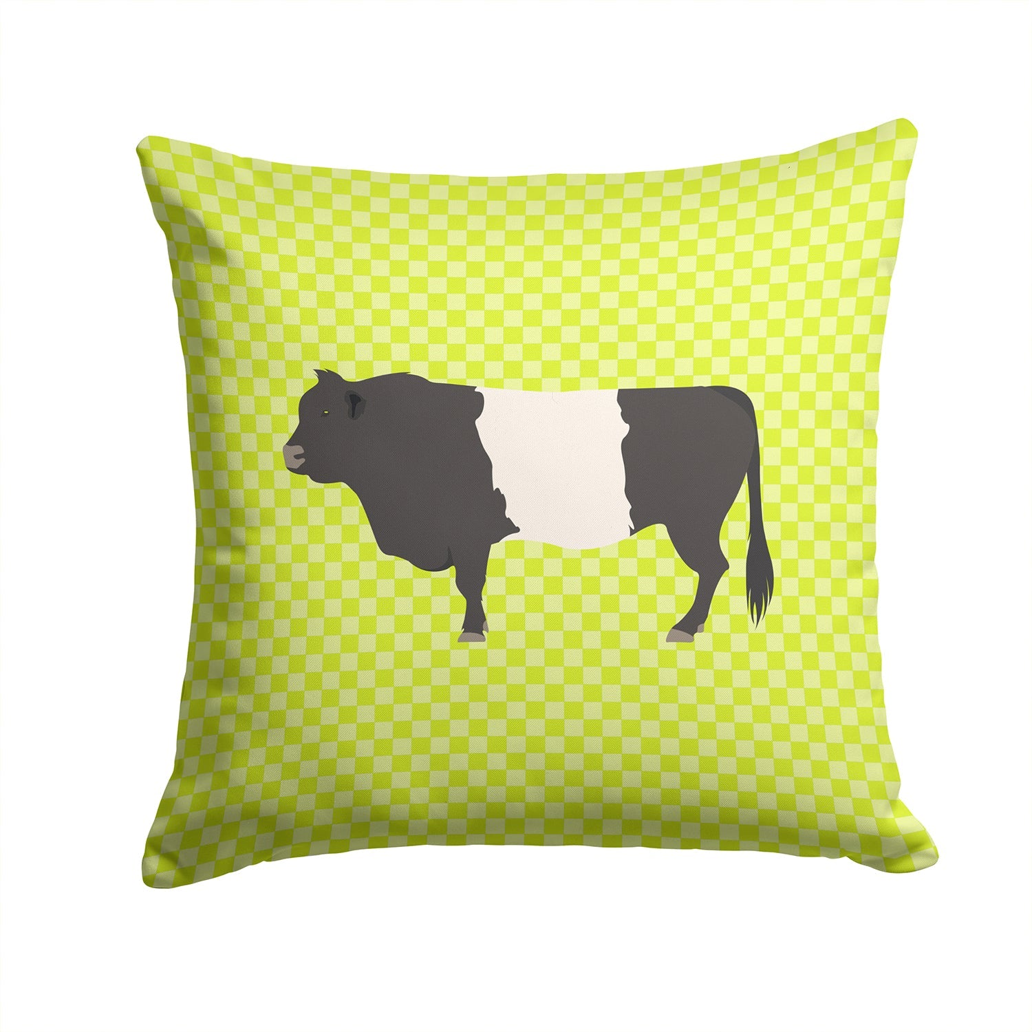Belted Galloway Cow Green Decorative Throw Pillow 14x14 Indoor Outdoor Accent Cushion, Fabric Cover with Insert for Sofa, Bed, Porch & Living Room