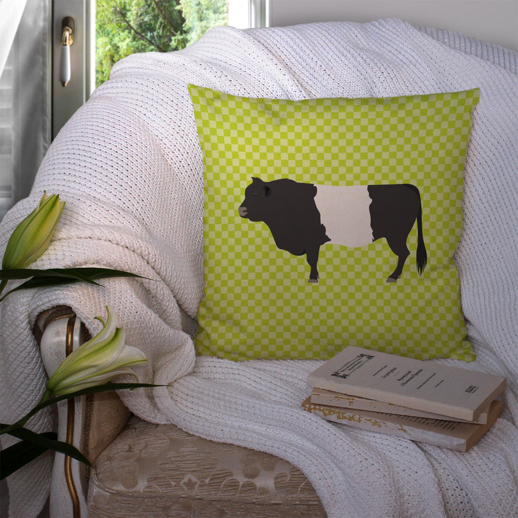 Belted Galloway Cow Green Decorative Throw Pillow 14x14 Indoor Outdoor Accent Cushion, Fabric Cover with Insert for Sofa, Bed, Porch & Living Room