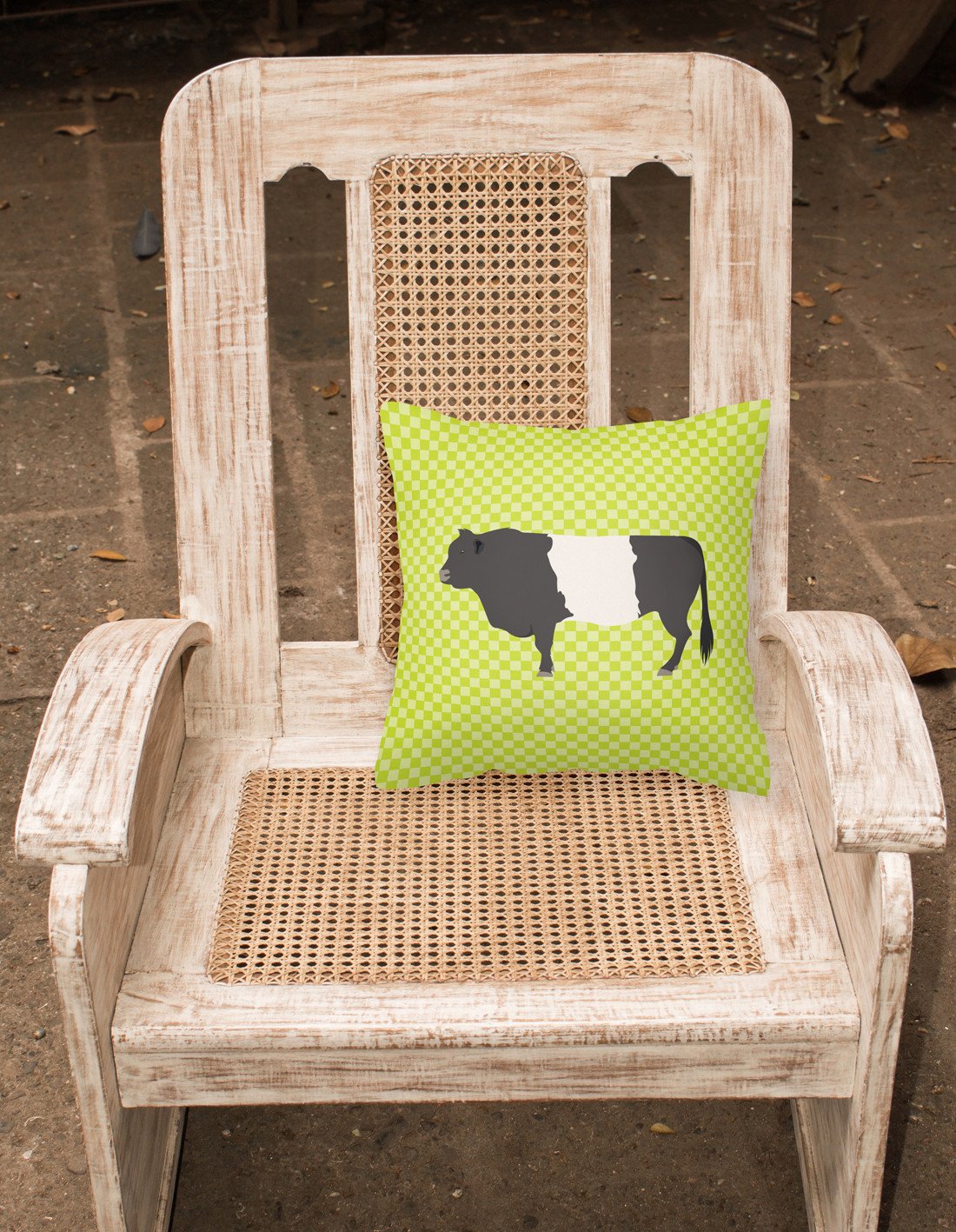 Belted Galloway Cow Green Decorative Throw Pillow 18x18 Indoor Outdoor Accent Cushion, Fabric Cover with Insert for Sofa, Bed, Porch & Living Room