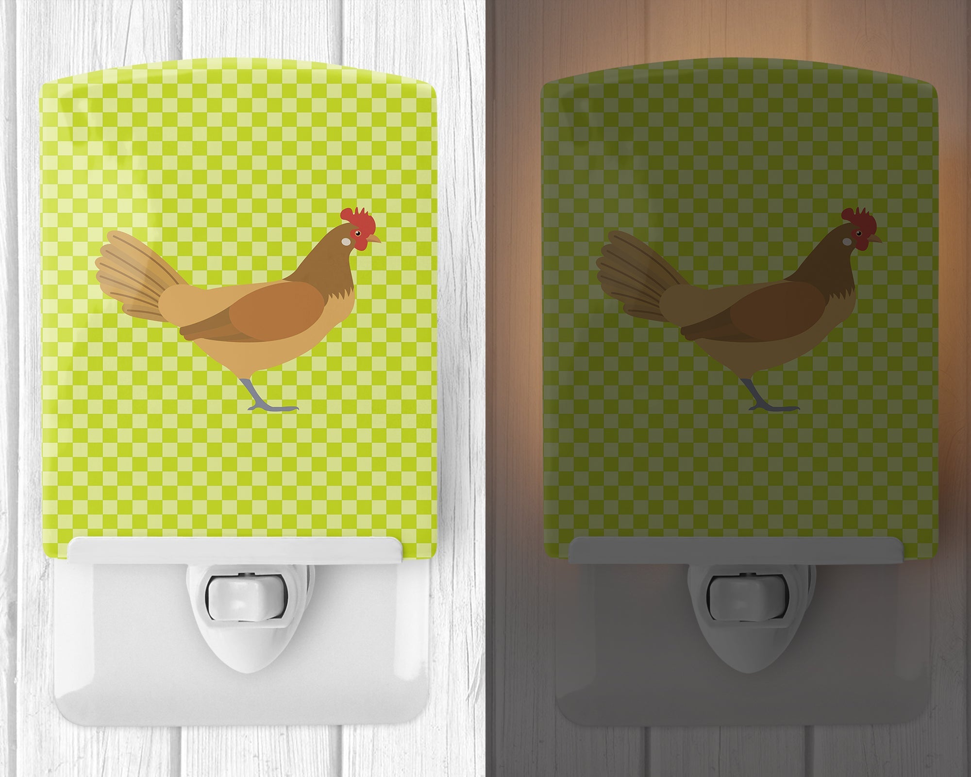 Frisian Friesian Chicken Green Ceramic Night Light Compact, UL-Certified, Ideal for Bedroom, Bathroom, Nursery, Hallway, Kitchen, 6x4x3, Multicolor
