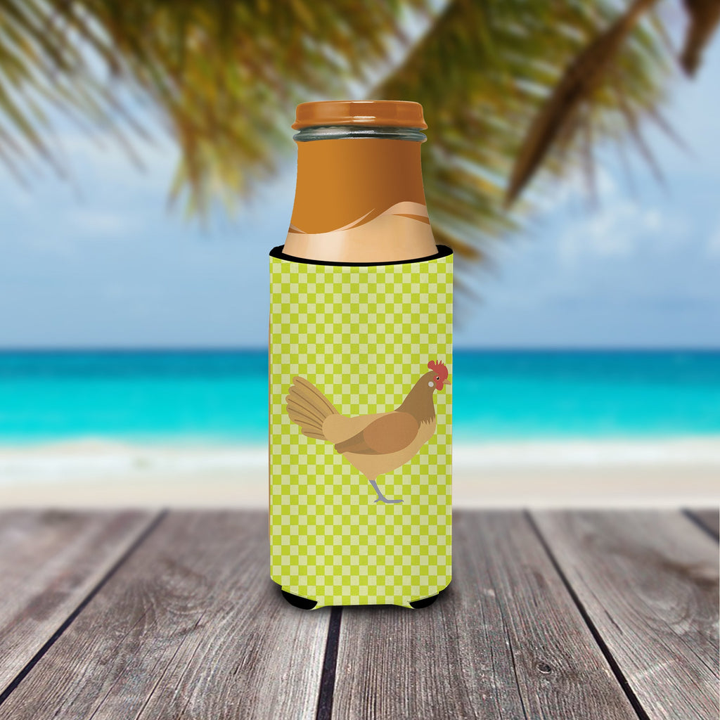 Frisian Friesian Chicken Green Slim Can Hugger , Insulated Foam Hugger for 12 oz Slim Cans, Beer Bottles & Water Bottles, Printed in USA