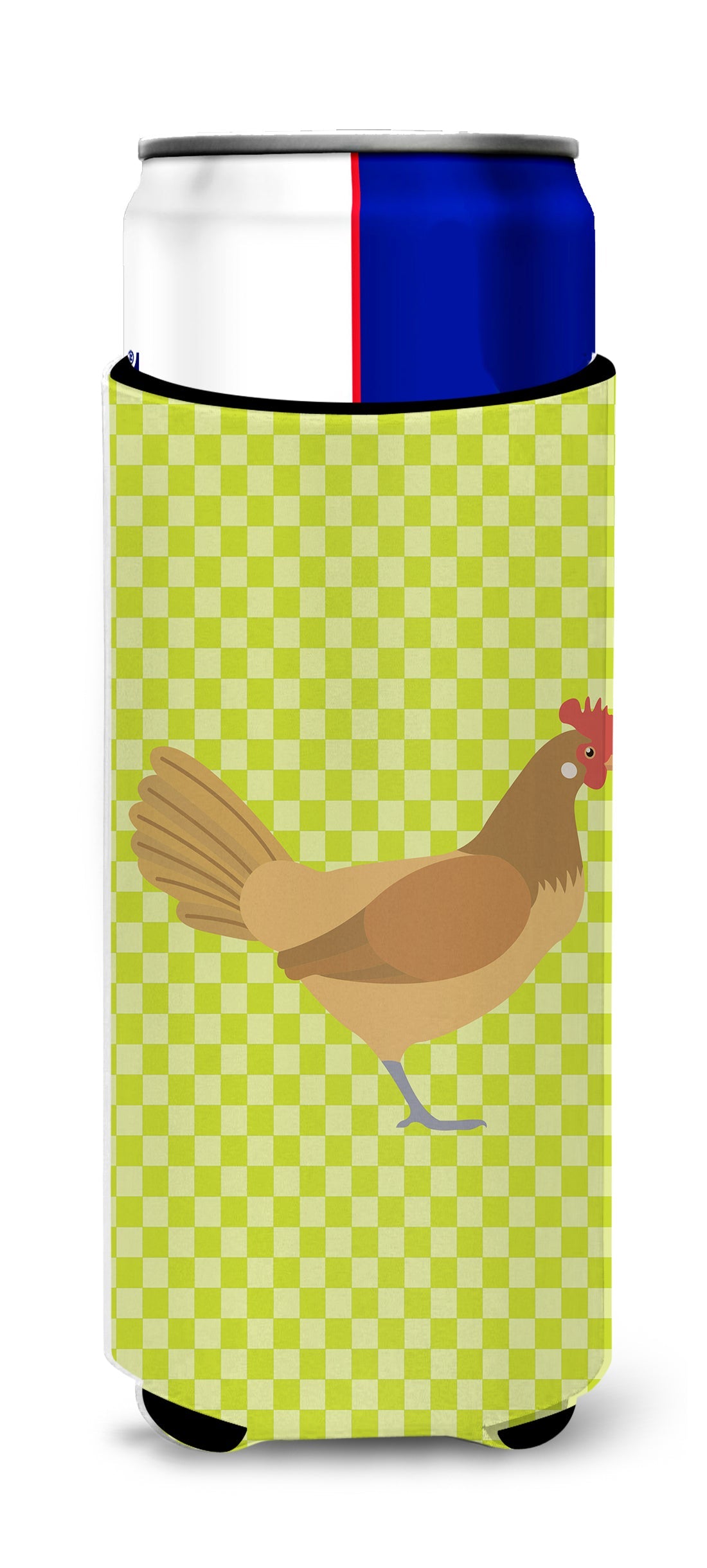 Frisian Friesian Chicken Green Slim Can Hugger , Insulated Foam Hugger for 12 oz Slim Cans, Beer Bottles & Water Bottles, Printed in USA