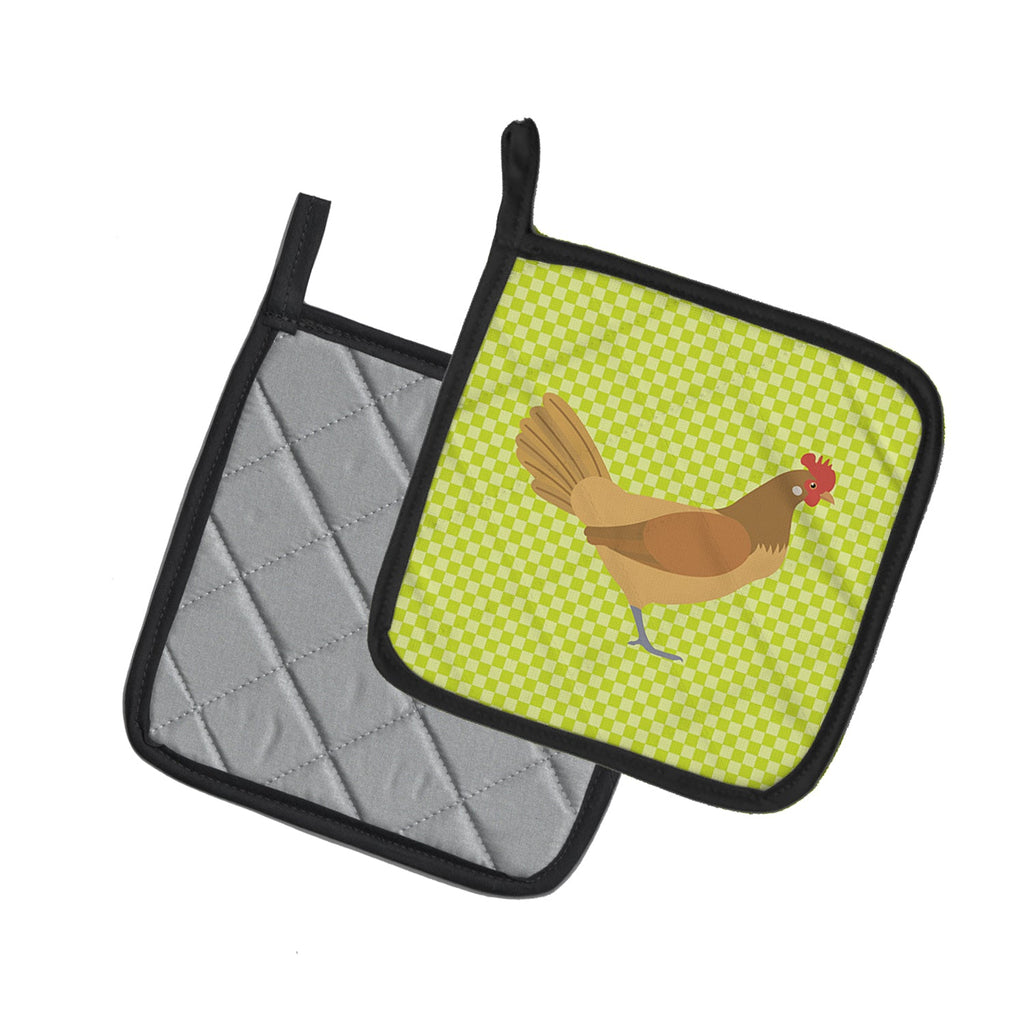 Frisian Friesian Chicken Green Pot Holder Set of 2 Heat Resistant Quilted Hot Pads 7.5 x 7.5 Inch, Insulated Kitchen Trivets for Cooking & Baking