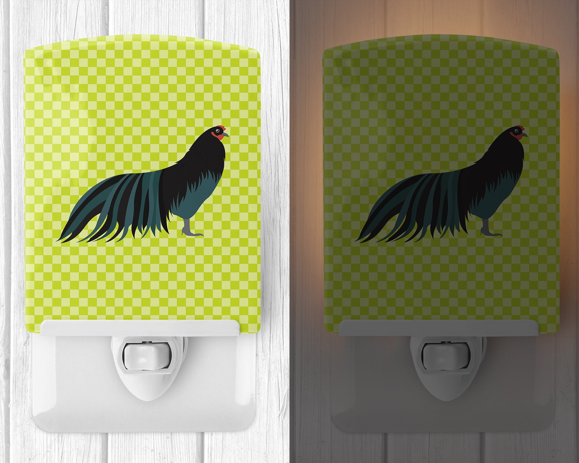 Sumatra Chicken Green Ceramic Night Light Compact, UL-Certified, Ideal for Bedroom, Bathroom, Nursery, Hallway, Kitchen, 6x4x3, Multicolor