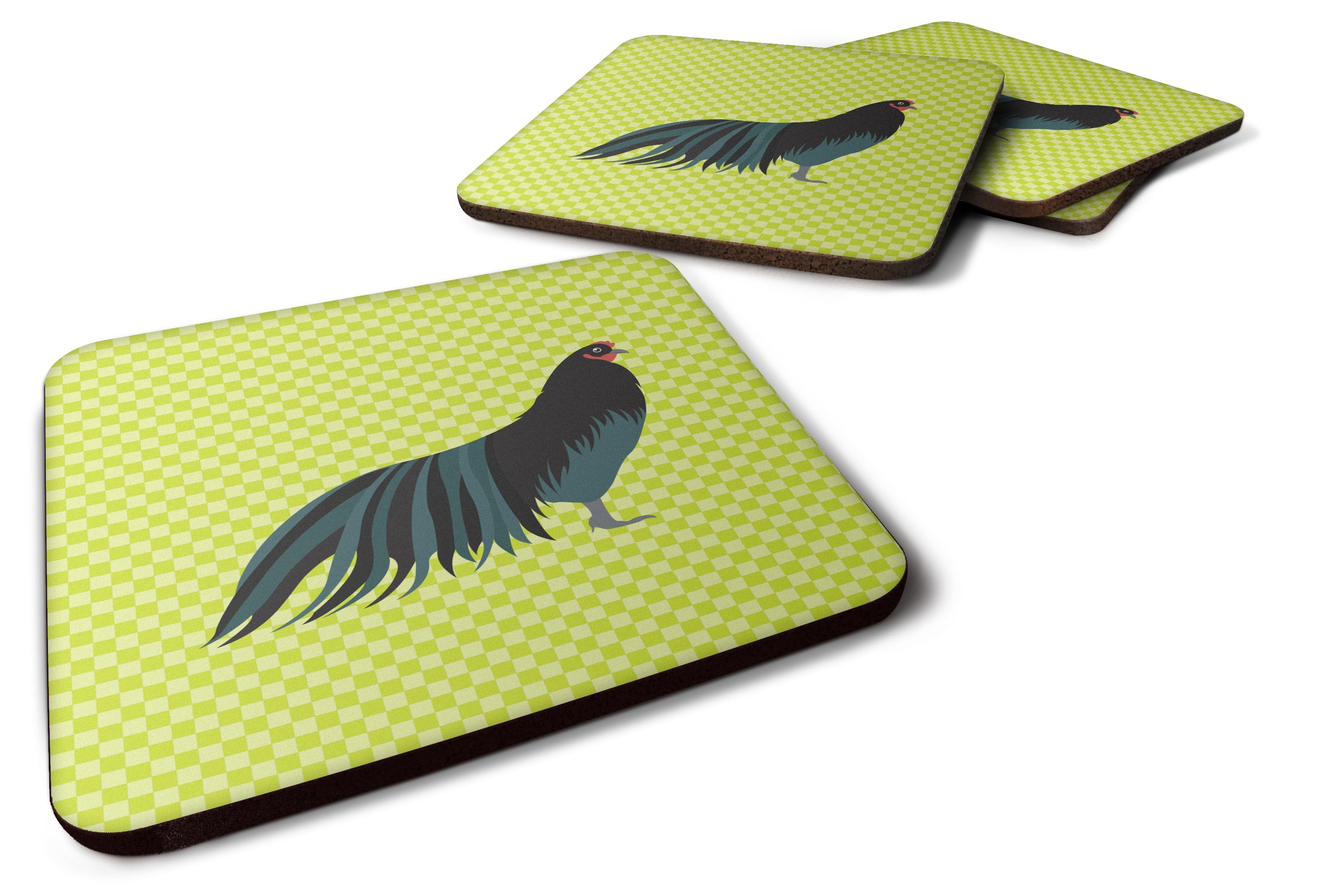 Sumatra Chicken Green Foam Coasters Set of 4 Cup Coasters for Indoor Outdoor, Tabletop Protection, Anti Slip, Mouse pad Material