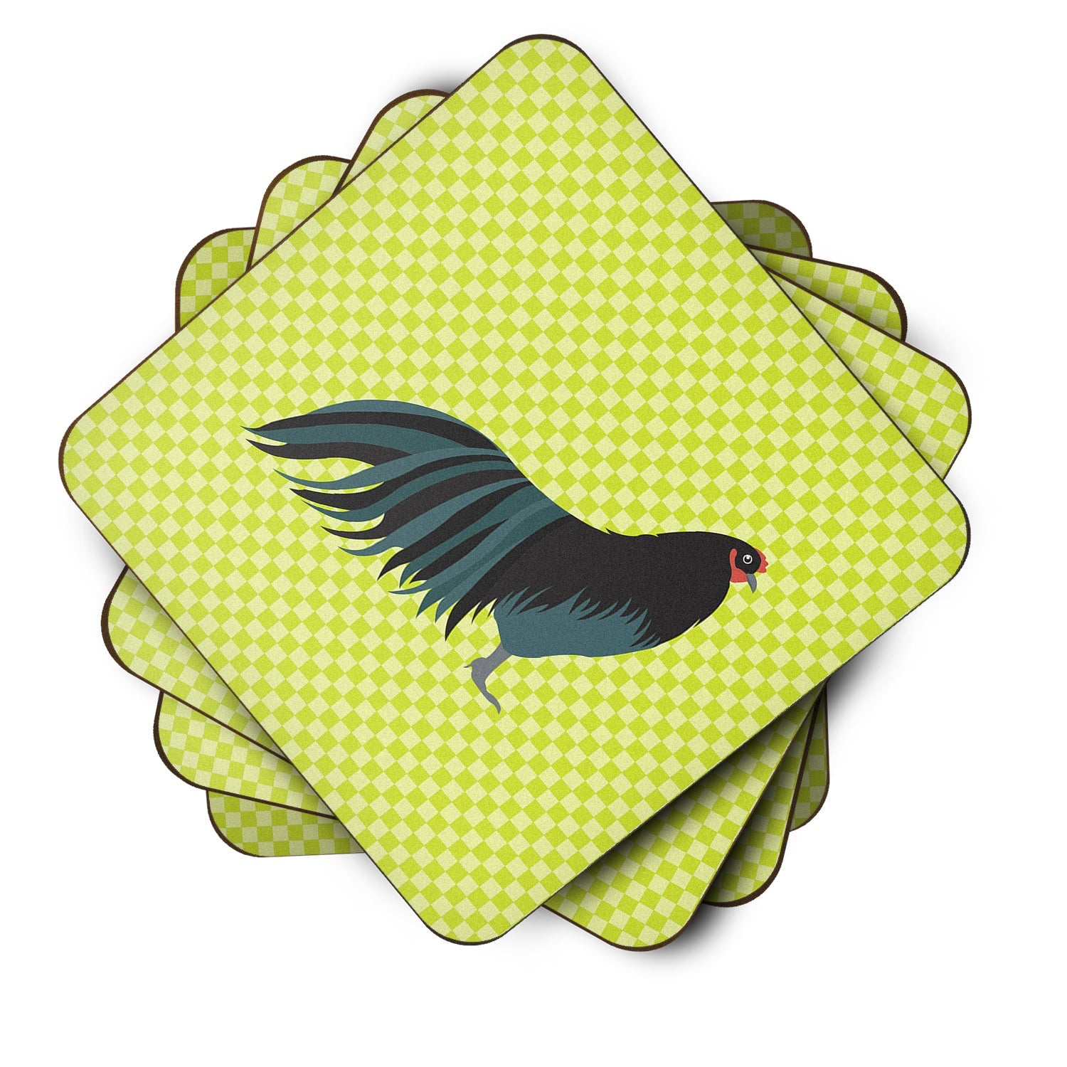 Sumatra Chicken Green Foam Coasters Set of 4 Cup Coasters for Indoor Outdoor, Tabletop Protection, Anti Slip, Mouse pad Material