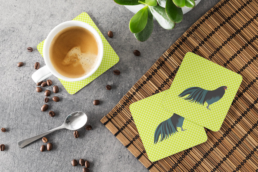 Sumatra Chicken Green Foam Coasters Set of 4 Cup Coasters for Indoor Outdoor, Tabletop Protection, Anti Slip, Mouse pad Material