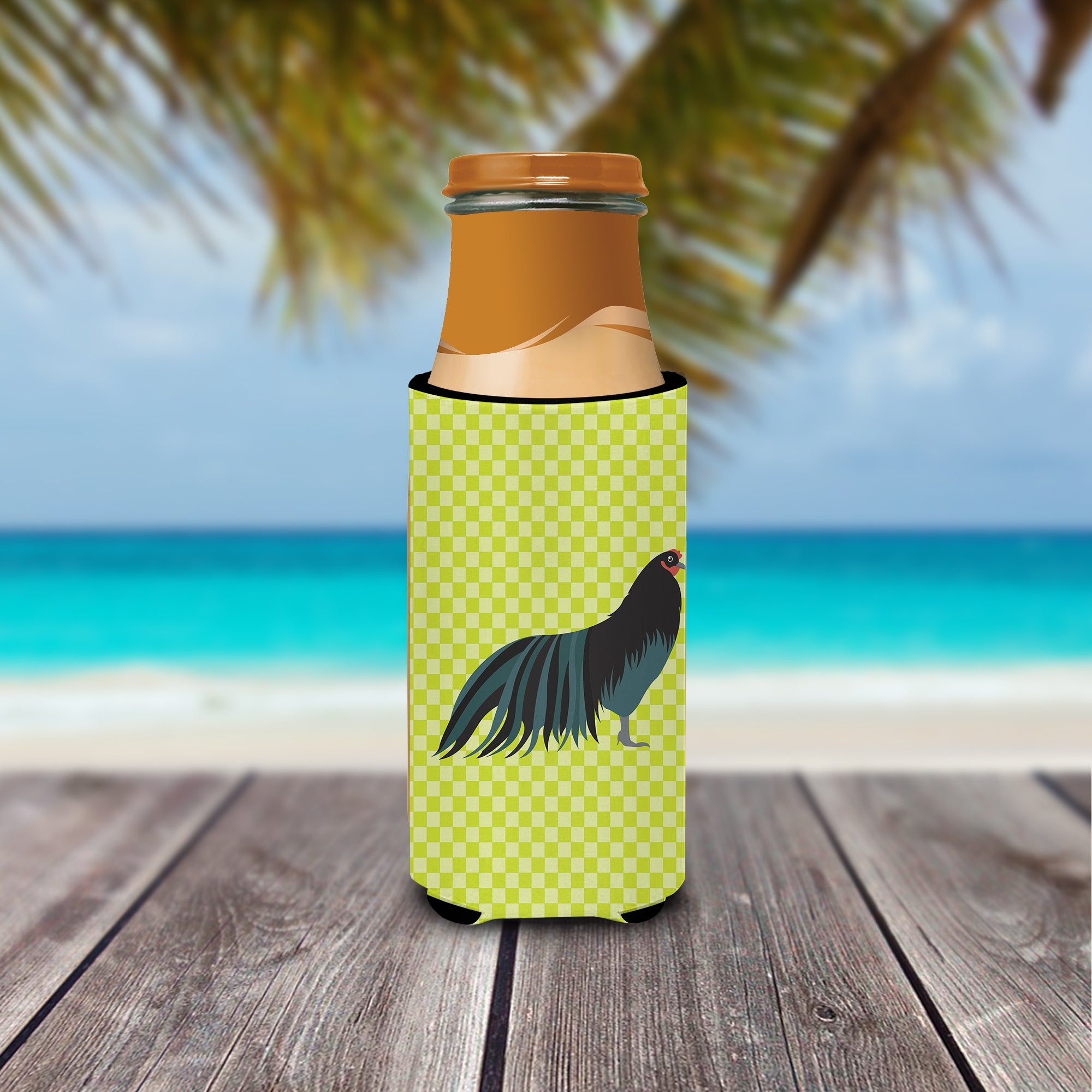 Sumatra Chicken Green Slim Can Hugger , Insulated Foam Hugger for 12 oz Slim Cans, Beer Bottles & Water Bottles, Printed in USA