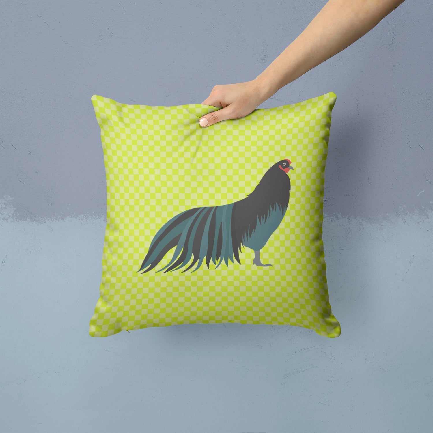 Sumatra Chicken Green Decorative Throw Pillow 14x14 Indoor Outdoor Accent Cushion, Fabric Cover with Insert for Sofa, Bed, Porch & Living Room