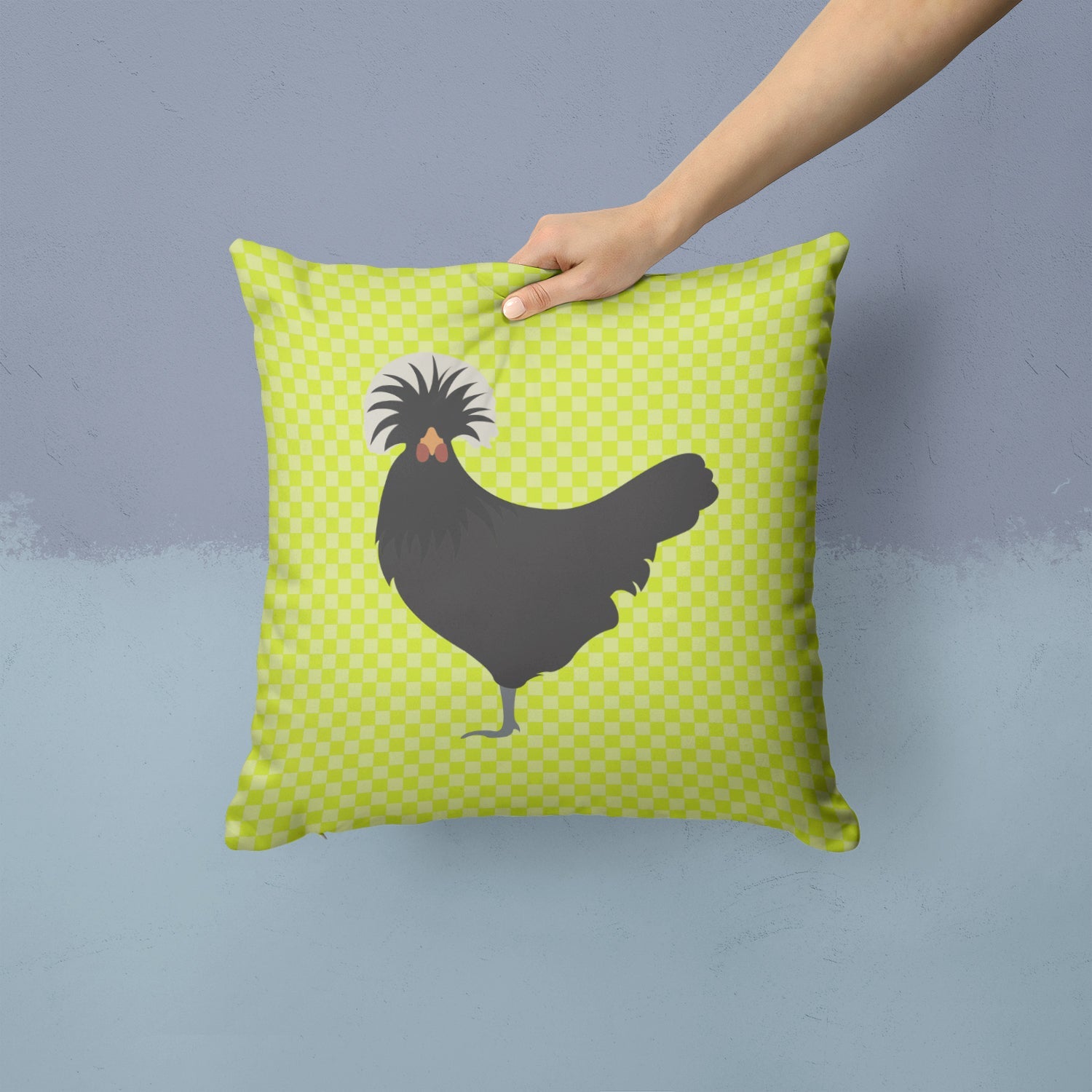 Polish Poland Chicken Green Decorative Throw Pillow 14x14 Indoor Outdoor Accent Cushion, Fabric Cover with Insert for Sofa, Bed, Porch & Living Room