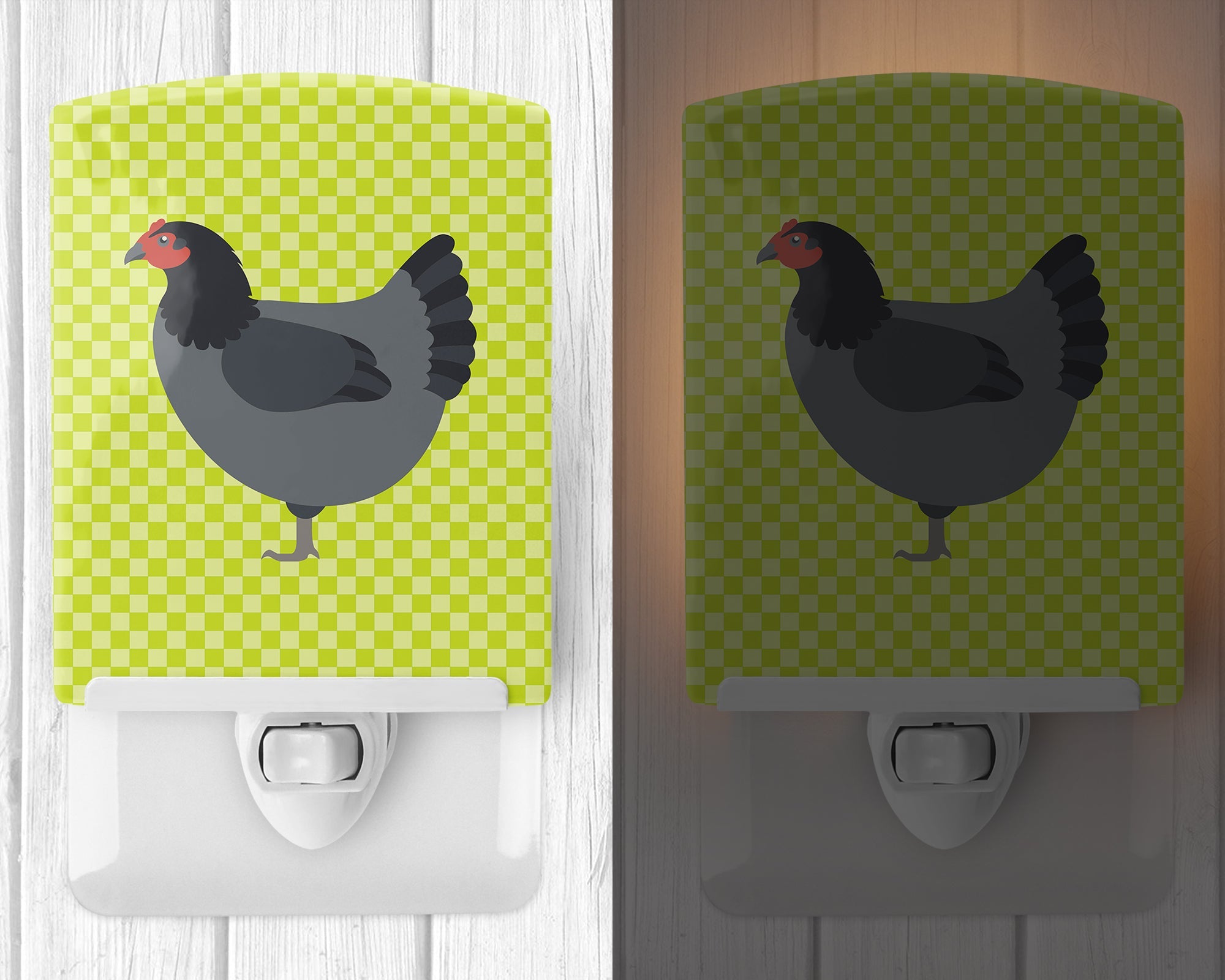 Jersey Giant Chicken Green Ceramic Night Light Compact, UL-Certified, Ideal for Bedroom, Bathroom, Nursery, Hallway, Kitchen, 6x4x3, Multicolor