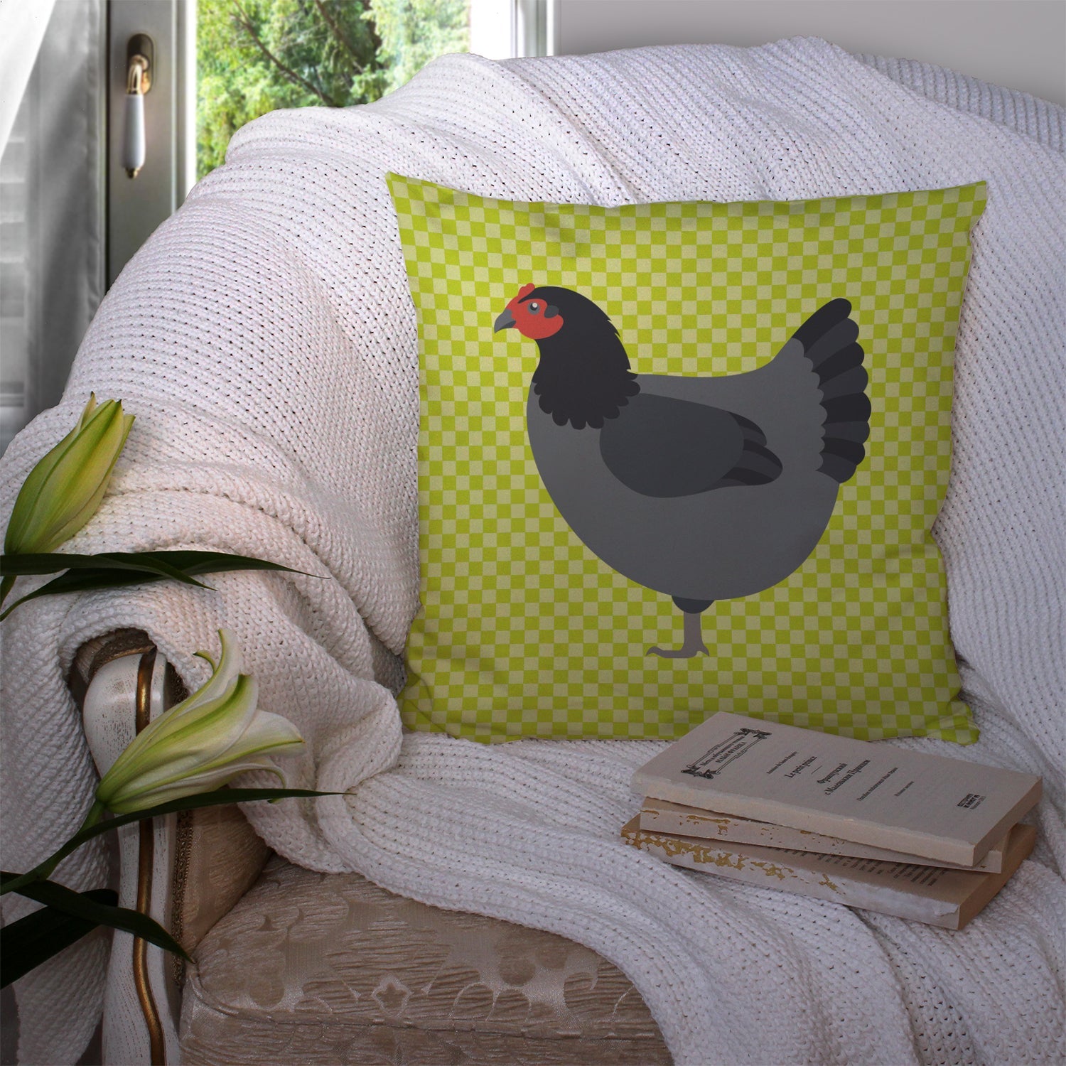 Jersey Giant Chicken Green Decorative Throw Pillow 14x14 Indoor Outdoor Accent Cushion, Fabric Cover with Insert for Sofa, Bed, Porch & Living Room