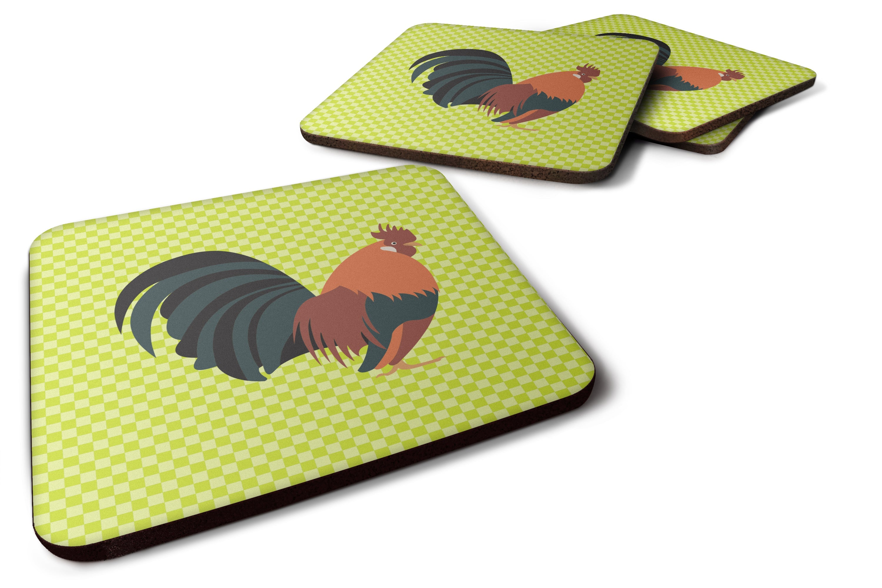 Dutch Bantam Chicken Green Foam Coasters Set of 4 Cup Coasters for Indoor Outdoor, Tabletop Protection, Anti Slip, Mouse pad Material