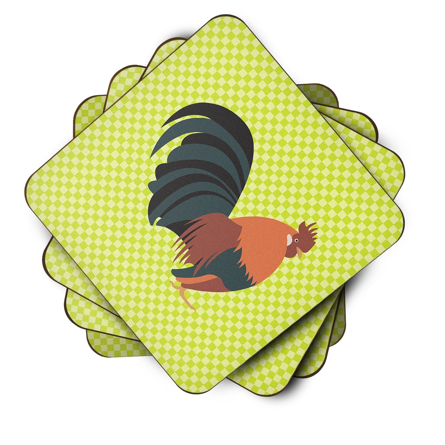 Dutch Bantam Chicken Green Foam Coasters Set of 4 Cup Coasters for Indoor Outdoor, Tabletop Protection, Anti Slip, Mouse pad Material