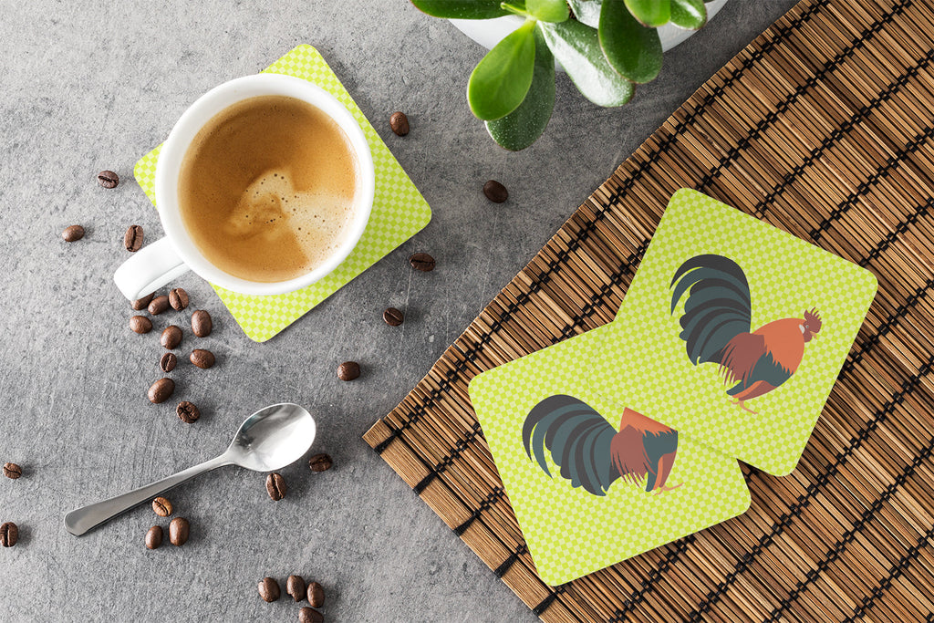 Dutch Bantam Chicken Green Foam Coasters Set of 4 Cup Coasters for Indoor Outdoor, Tabletop Protection, Anti Slip, Mouse pad Material